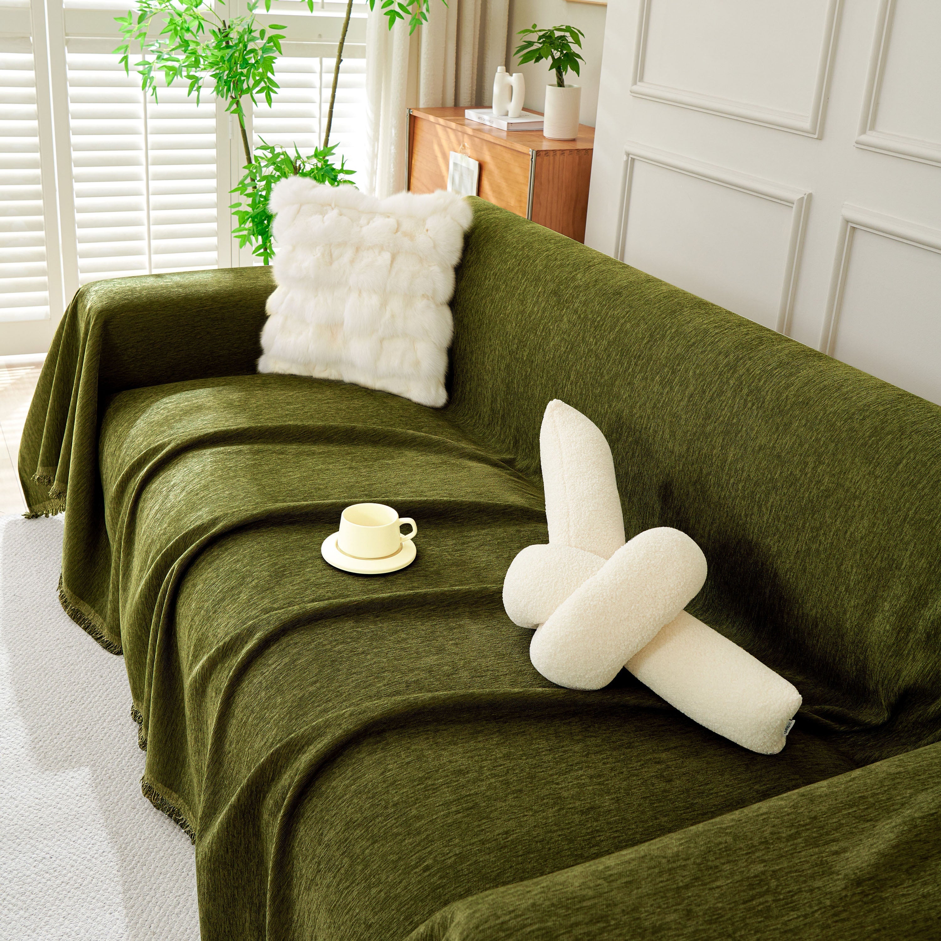 Solid Chenille Sofa Throw with Fringe Trim