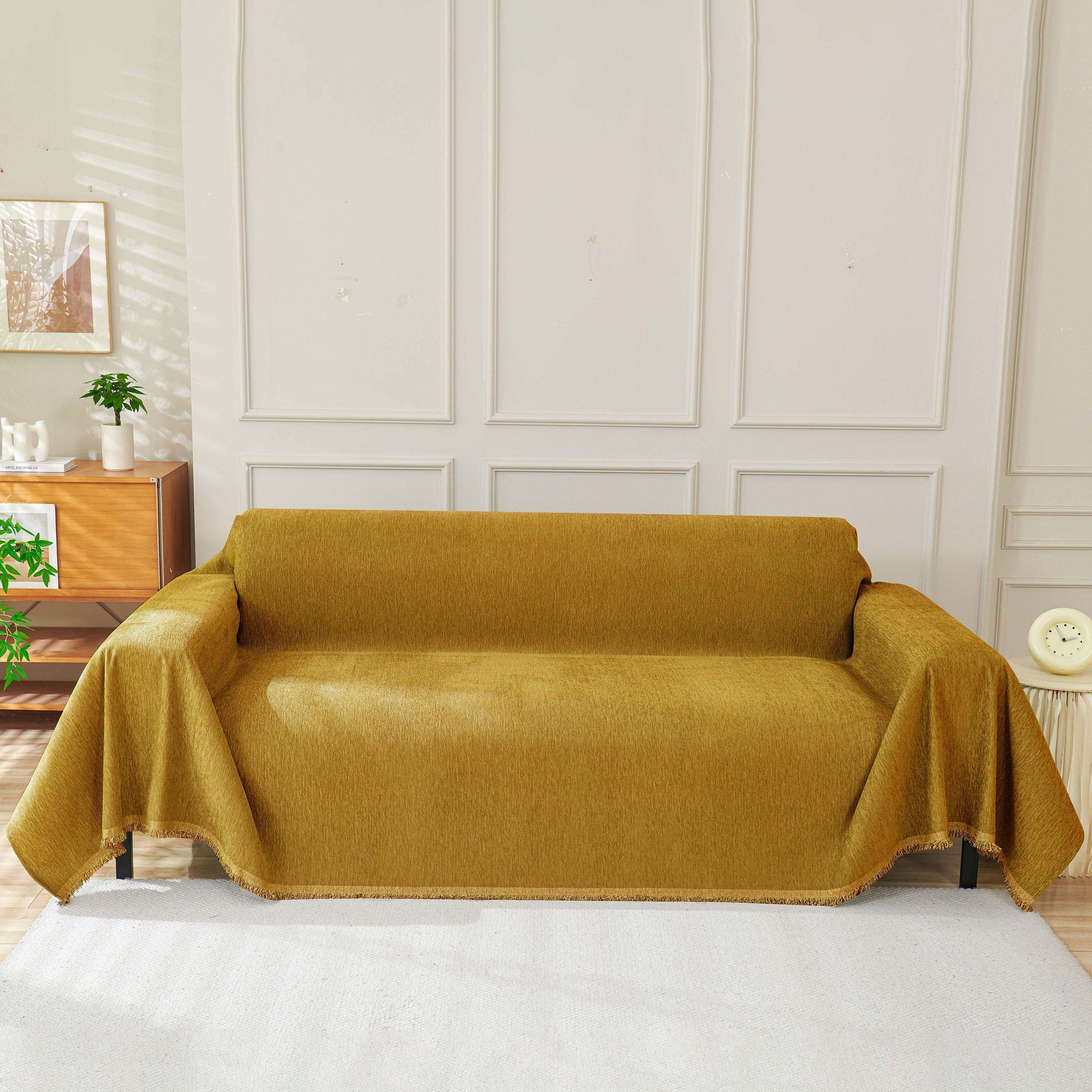 Solid Chenille Sofa Throw with Fringed Edge