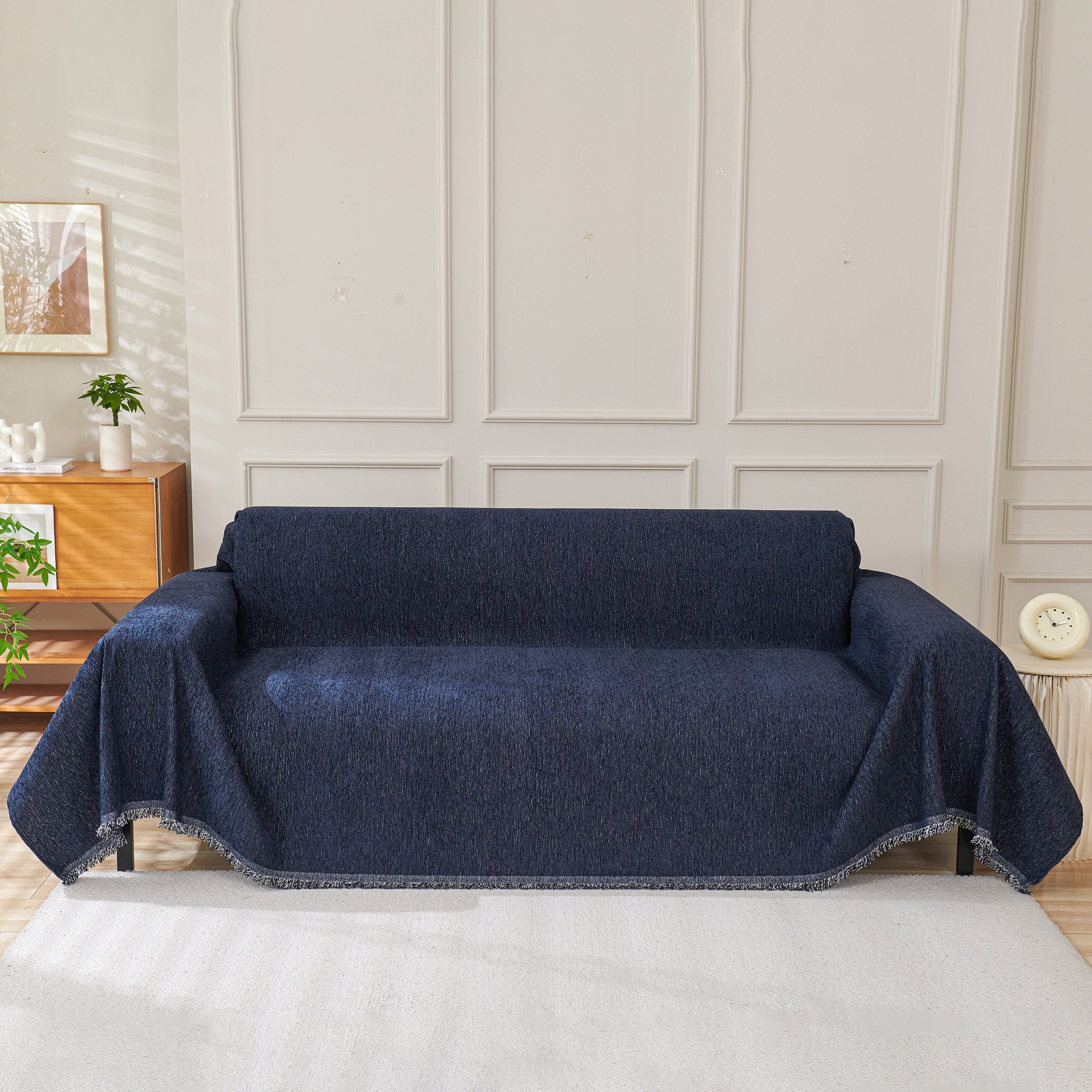 Solid Chenille Sofa Throw with Fringed Edge
