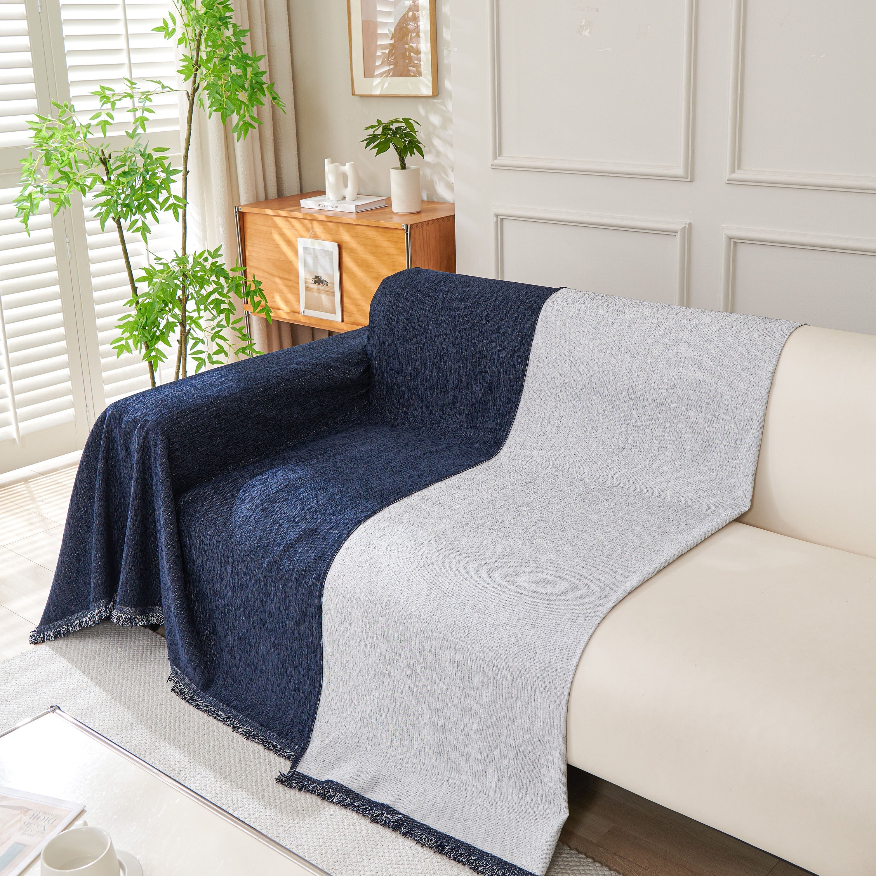 Solid Chenille Sofa Throw with Fringed Edge