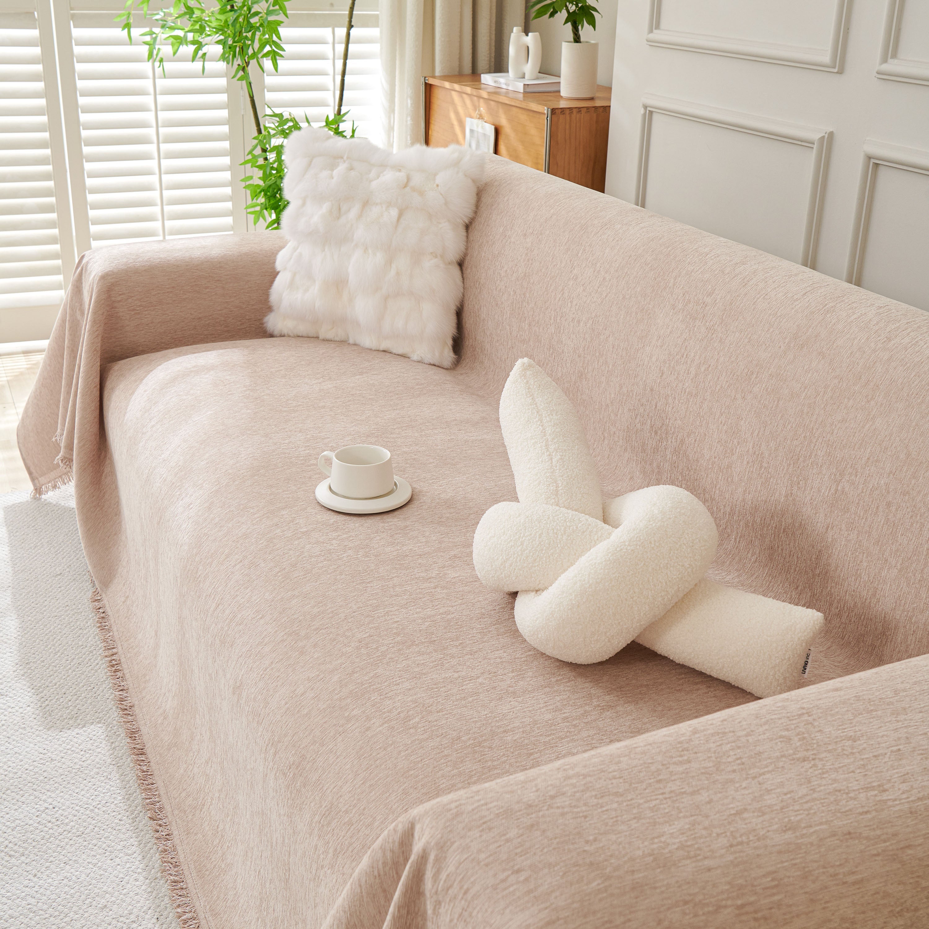 Solid Chenille Sofa Throw with Fringed Edge