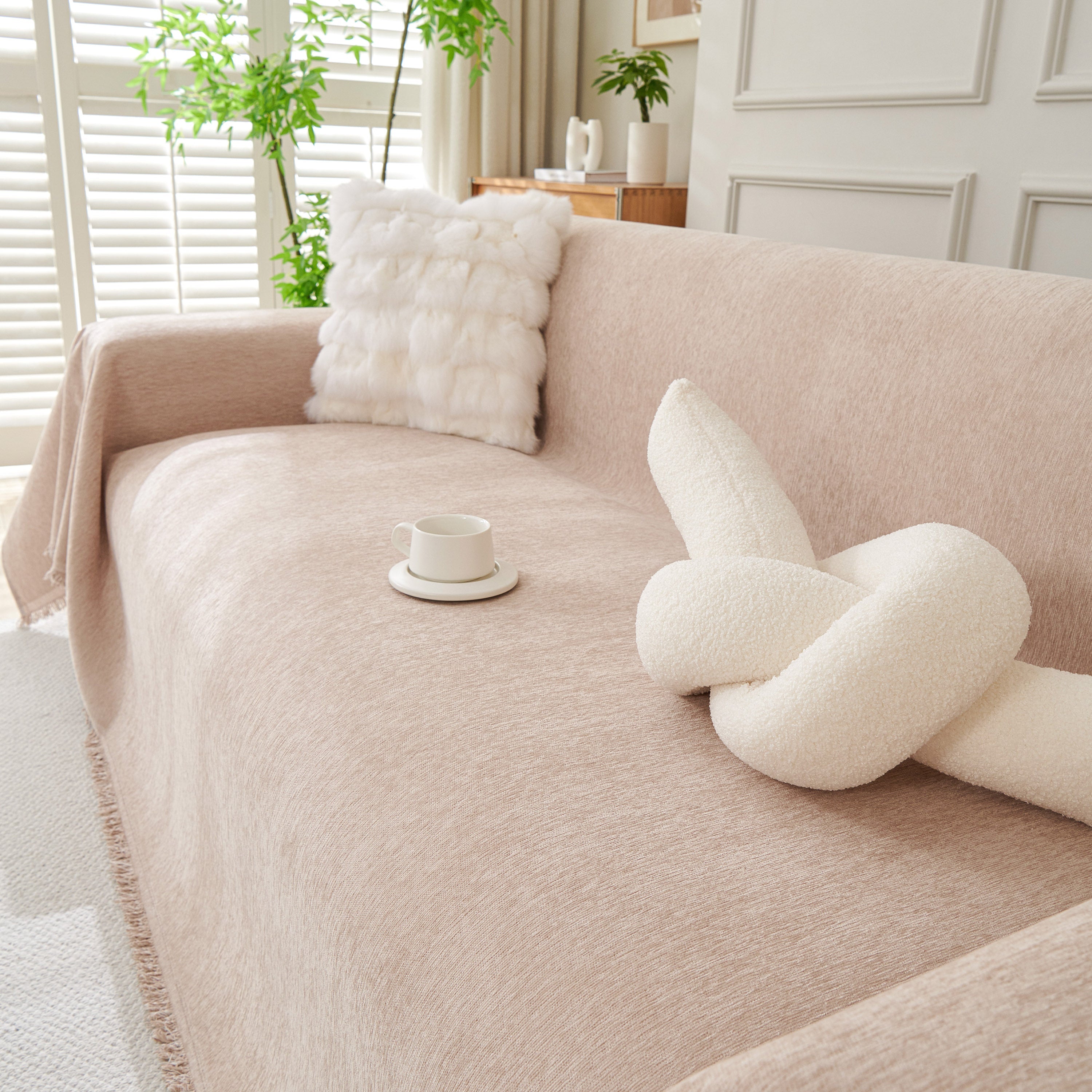 Solid Chenille Sofa Throw with Fringed Edge