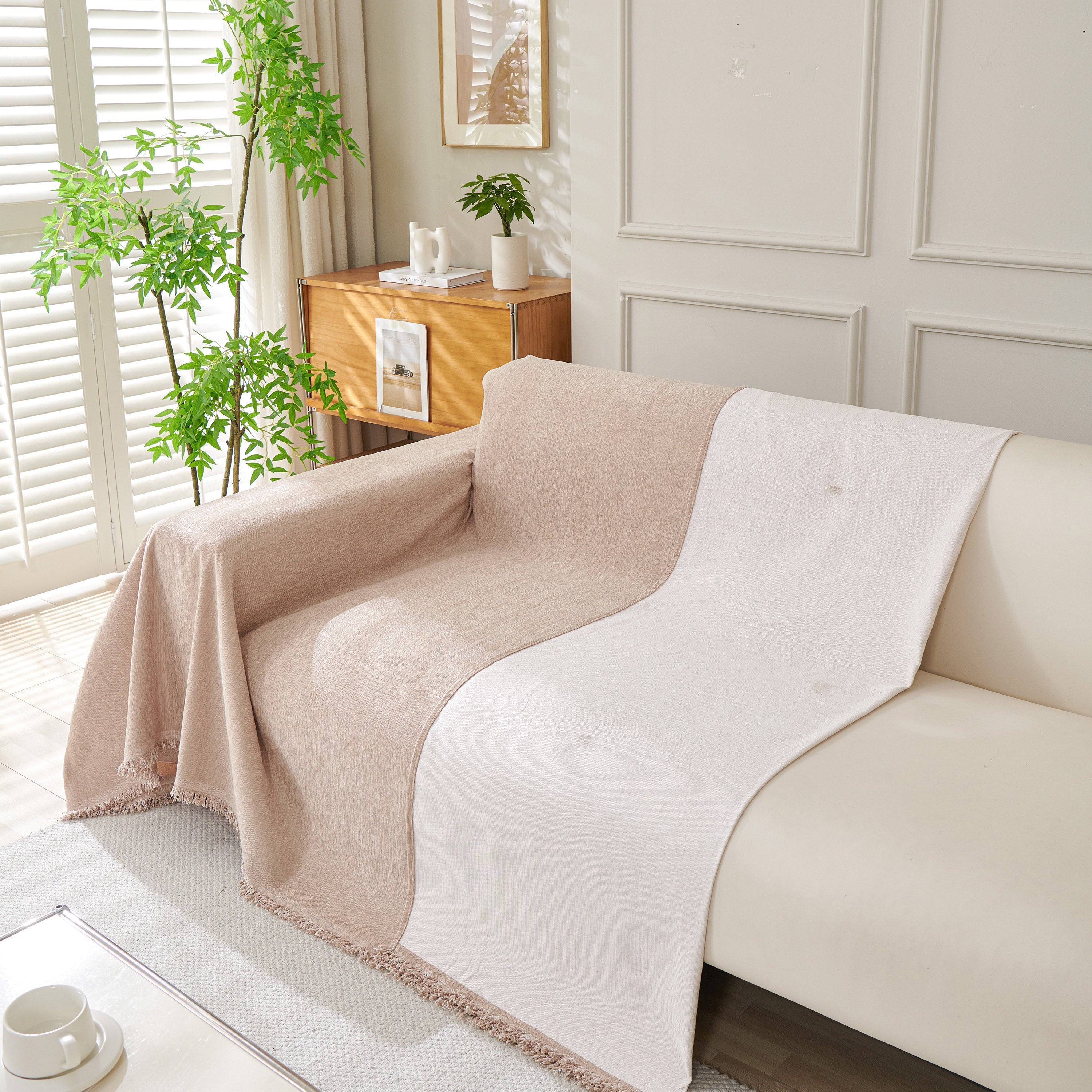 Solid Chenille Sofa Throw with Fringed Edge