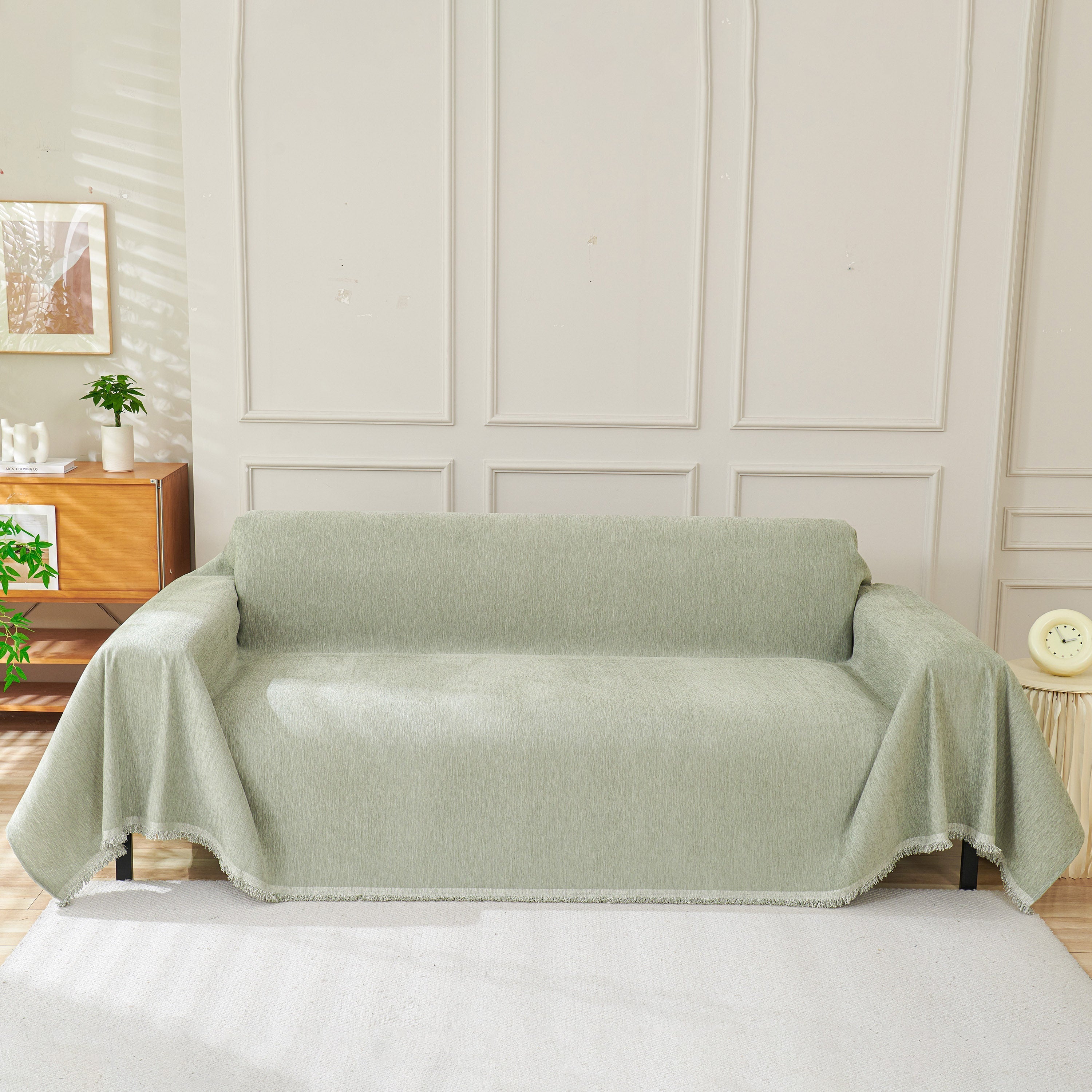 Solid Chenille Sofa Throw with Fringed Edge