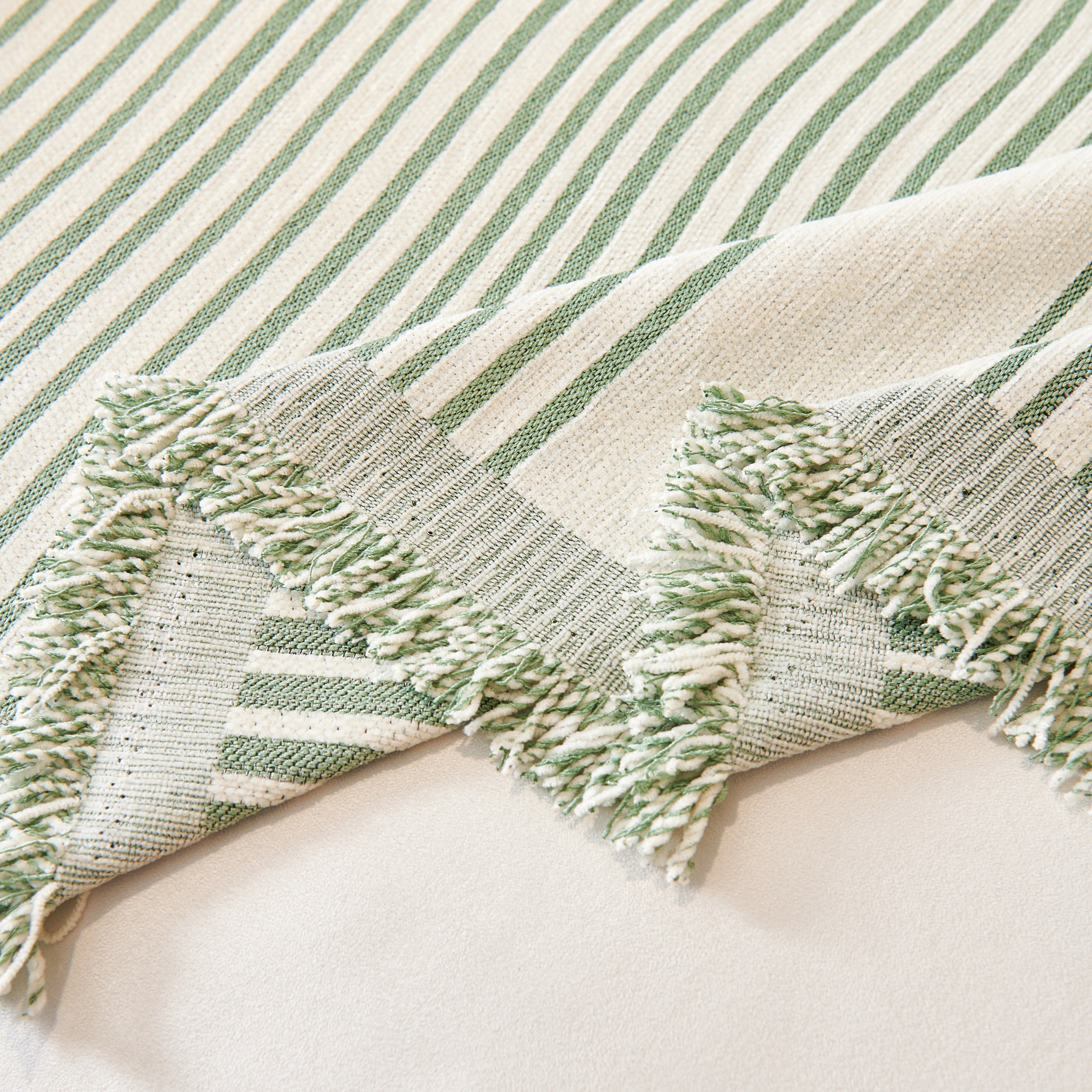 Striped Chenille Sofa Cover with Fringe Trim