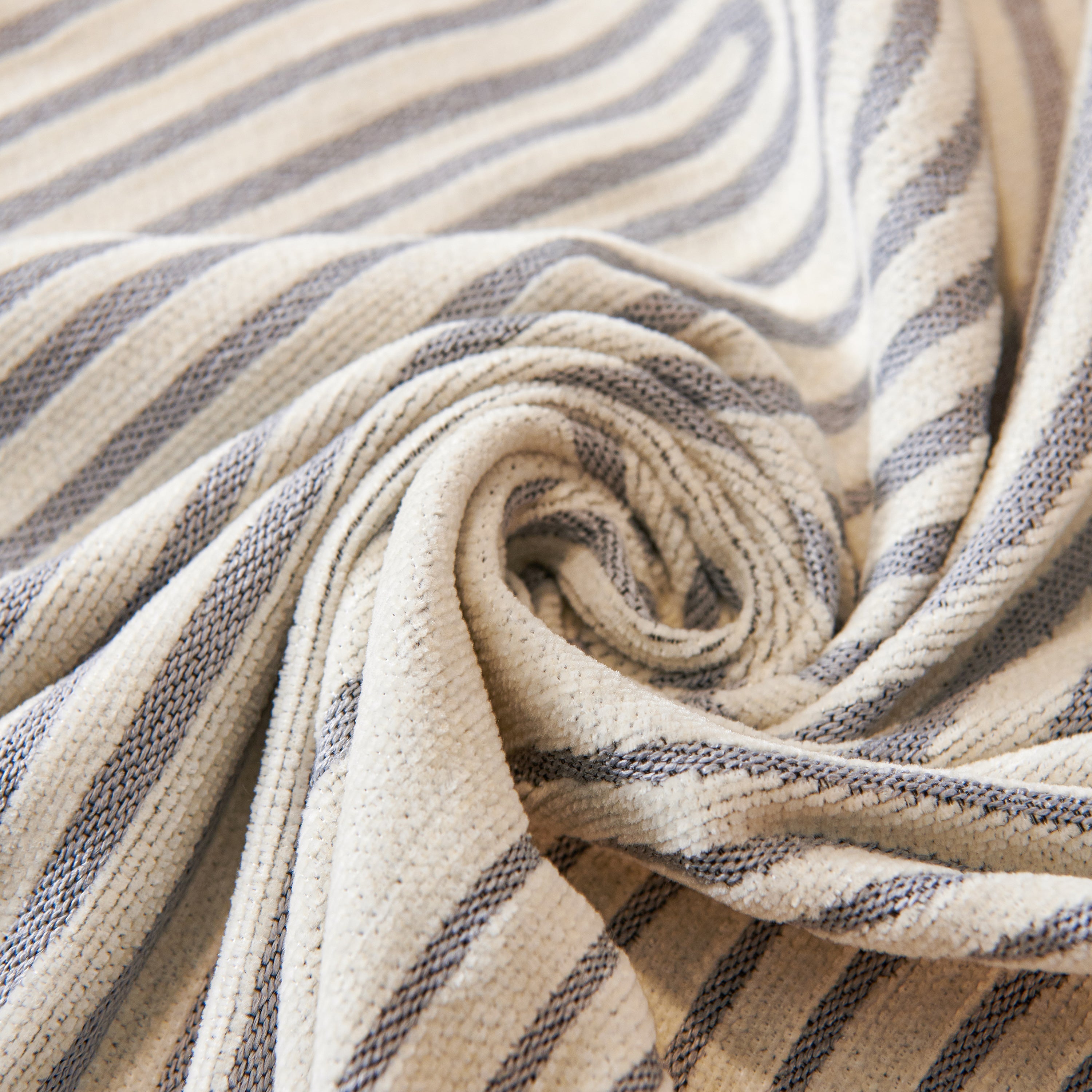 Striped Chenille Sofa Cover with Fringe Trim