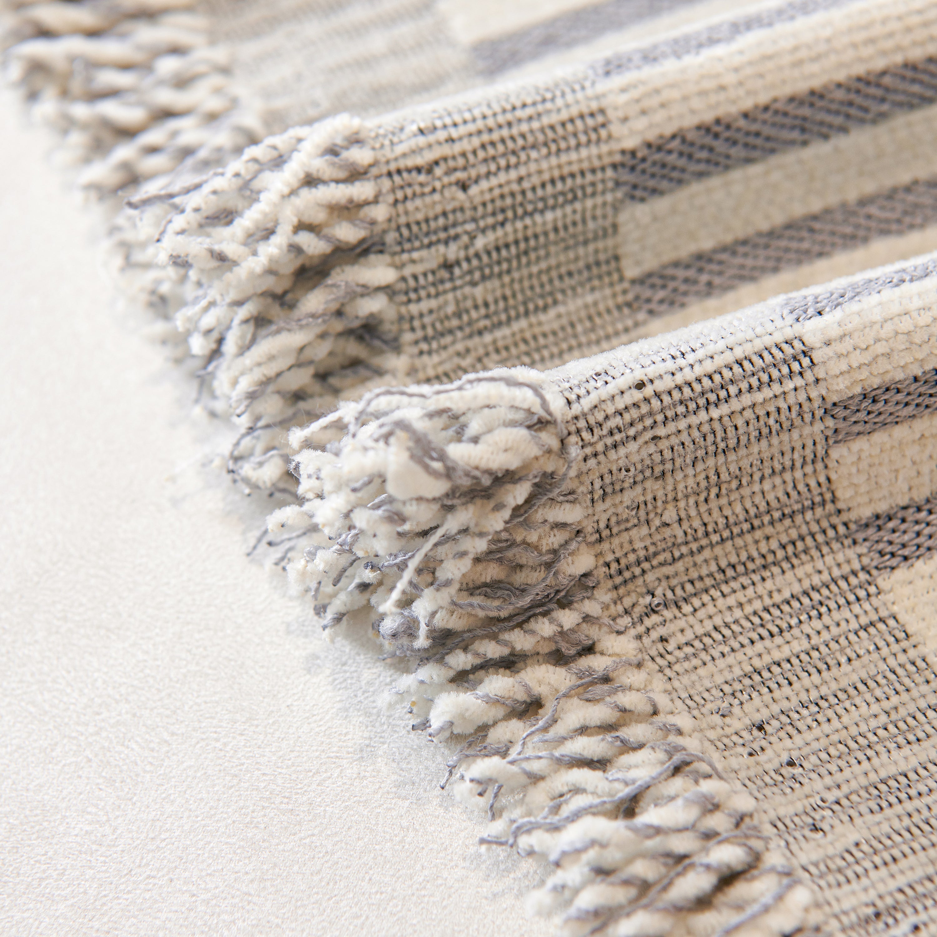 Striped Chenille Sofa Cover with Fringe Trim