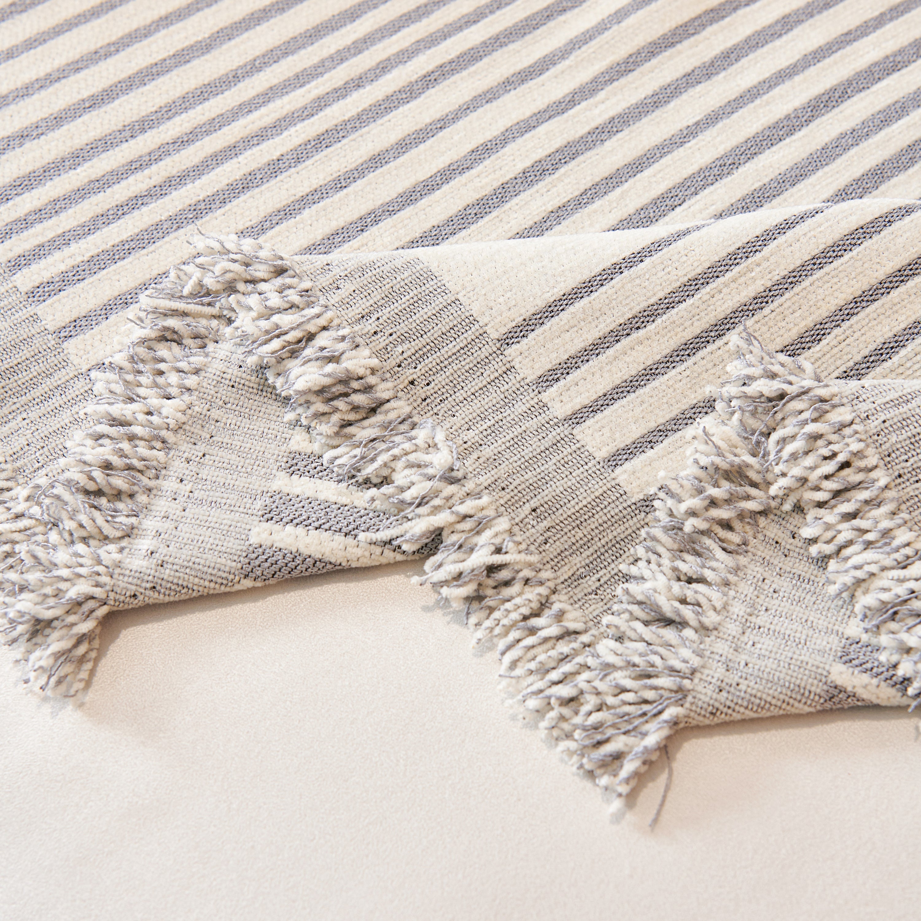 Striped Chenille Sofa Cover with Fringe Trim