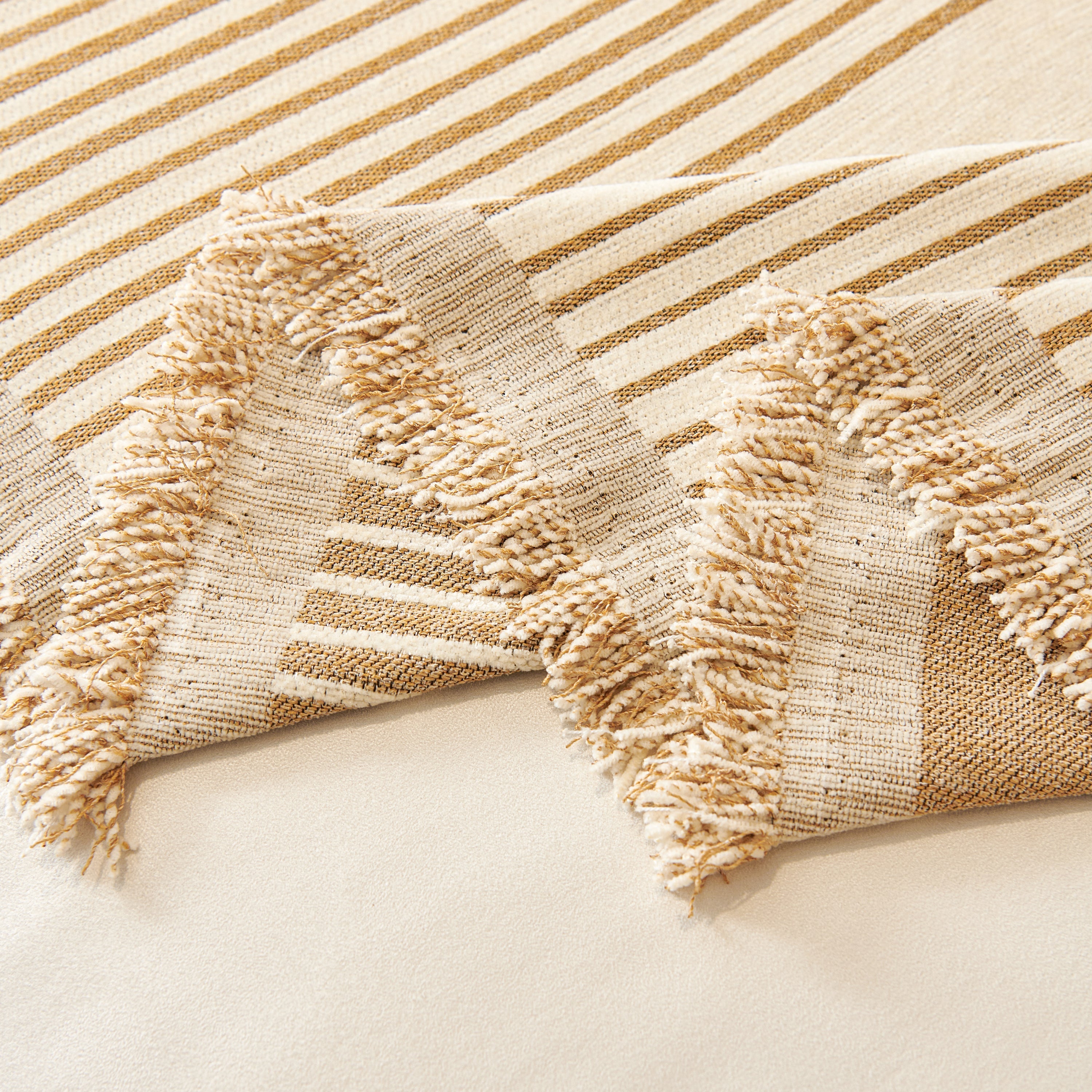 Striped Chenille Sofa Cover with Fringe Trim