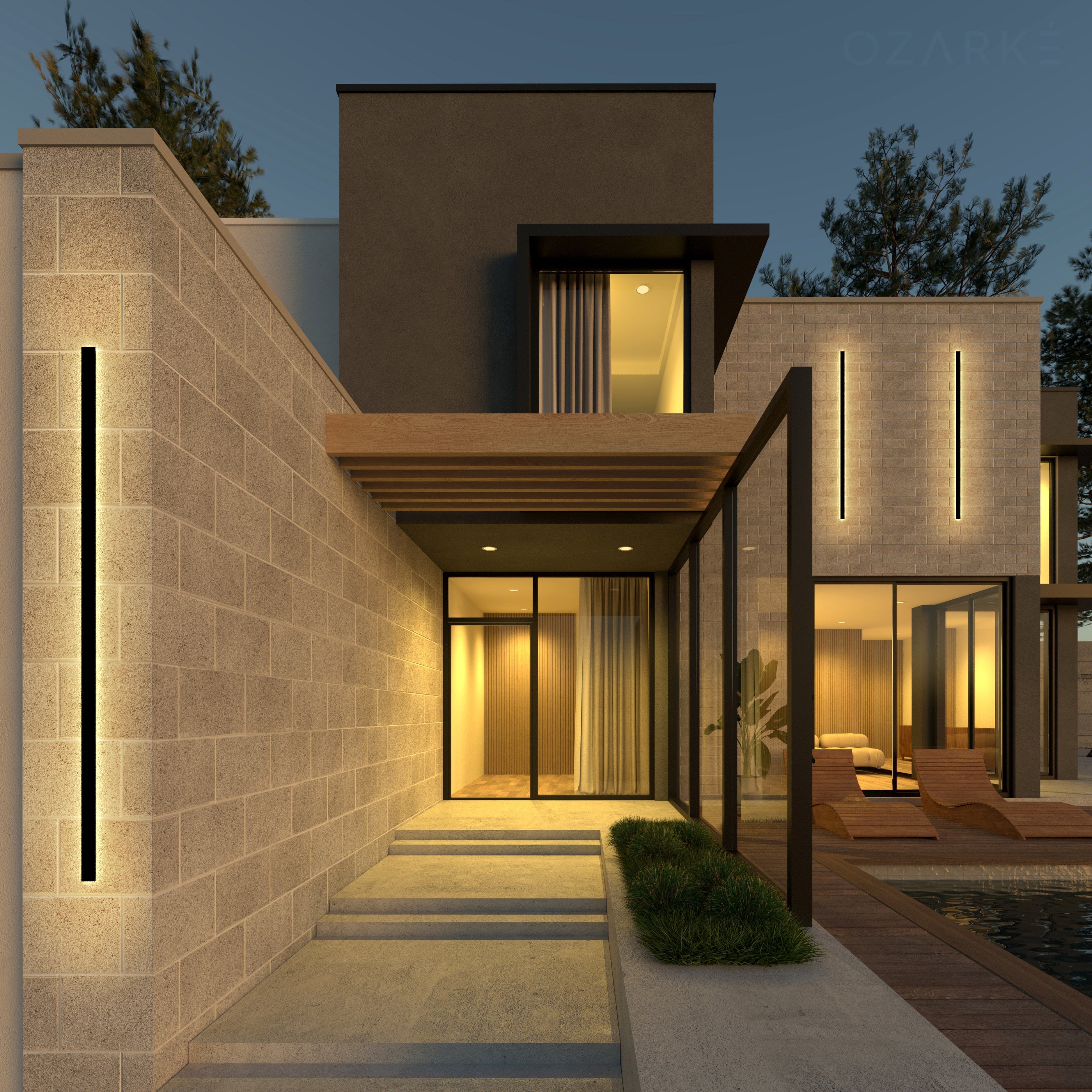 Outdoor Linear LED Wall Light with Back Glow