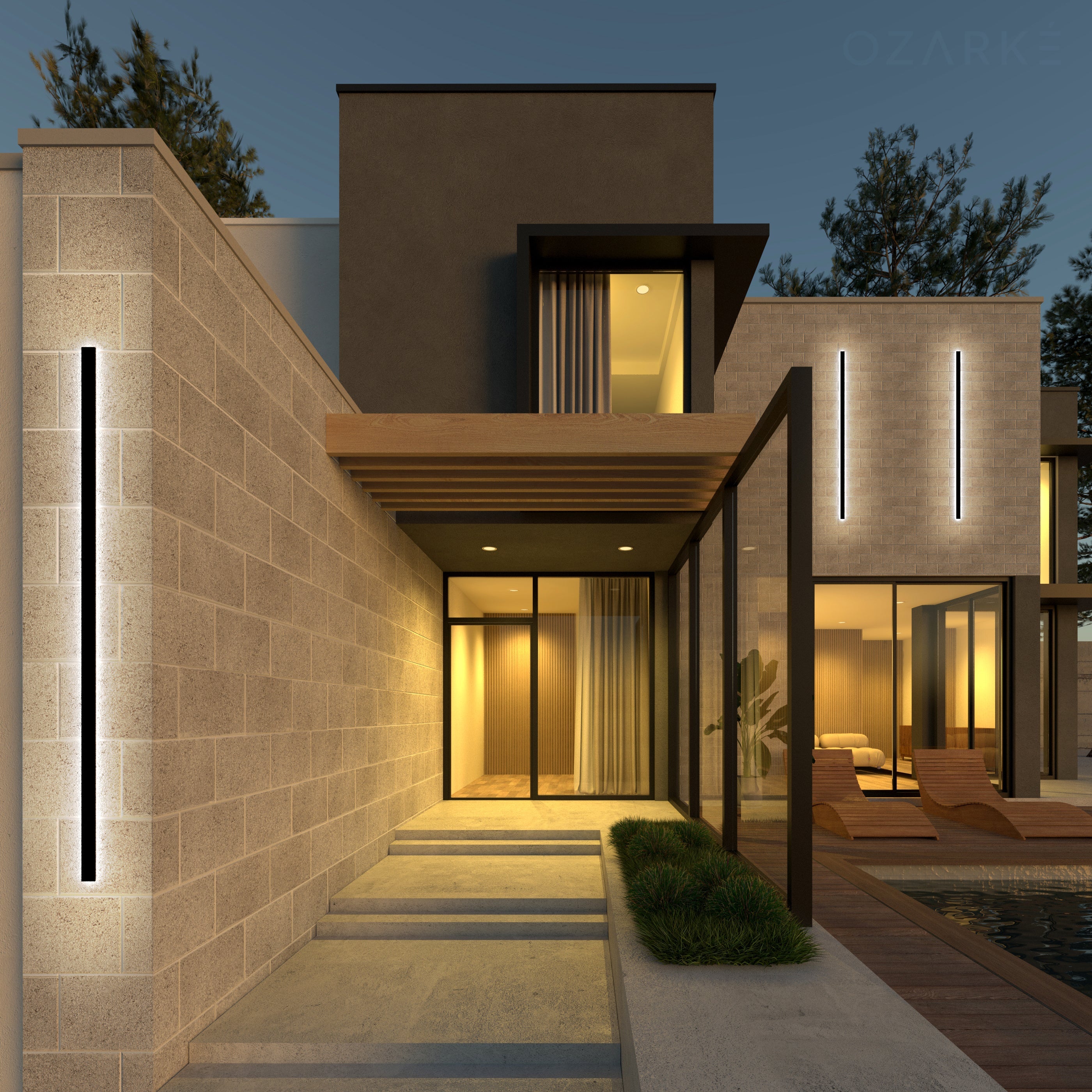 Outdoor Linear LED Wall Light with Back Glow