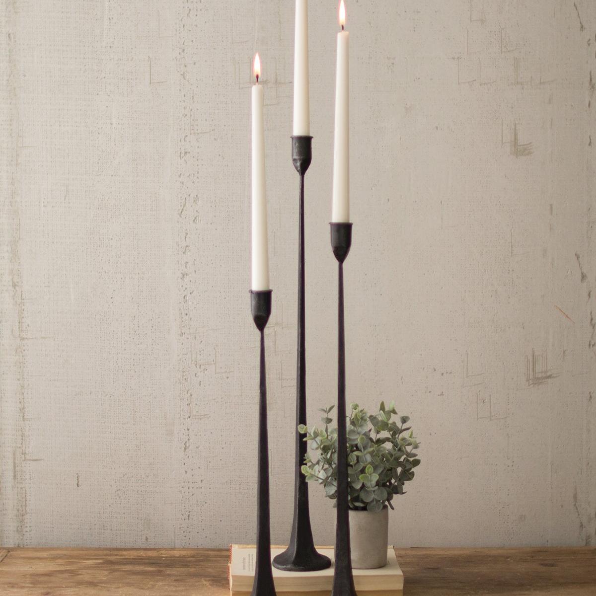 Tall Cast Iron Taper Candle Holders Set of 3