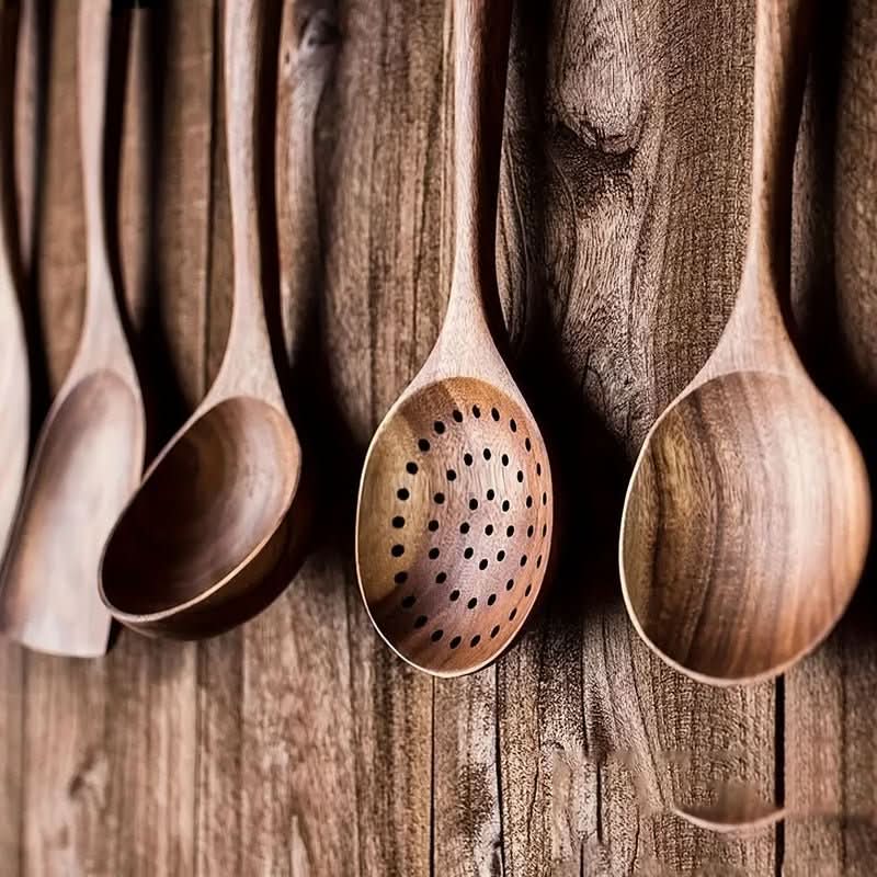 Teak Wood Utensil Set with Ergonomic Handles