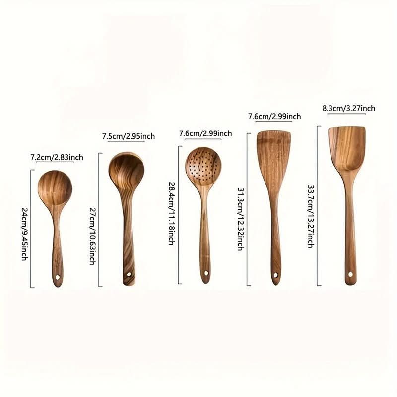 Teak Wood Utensil Set with Ergonomic Handles
