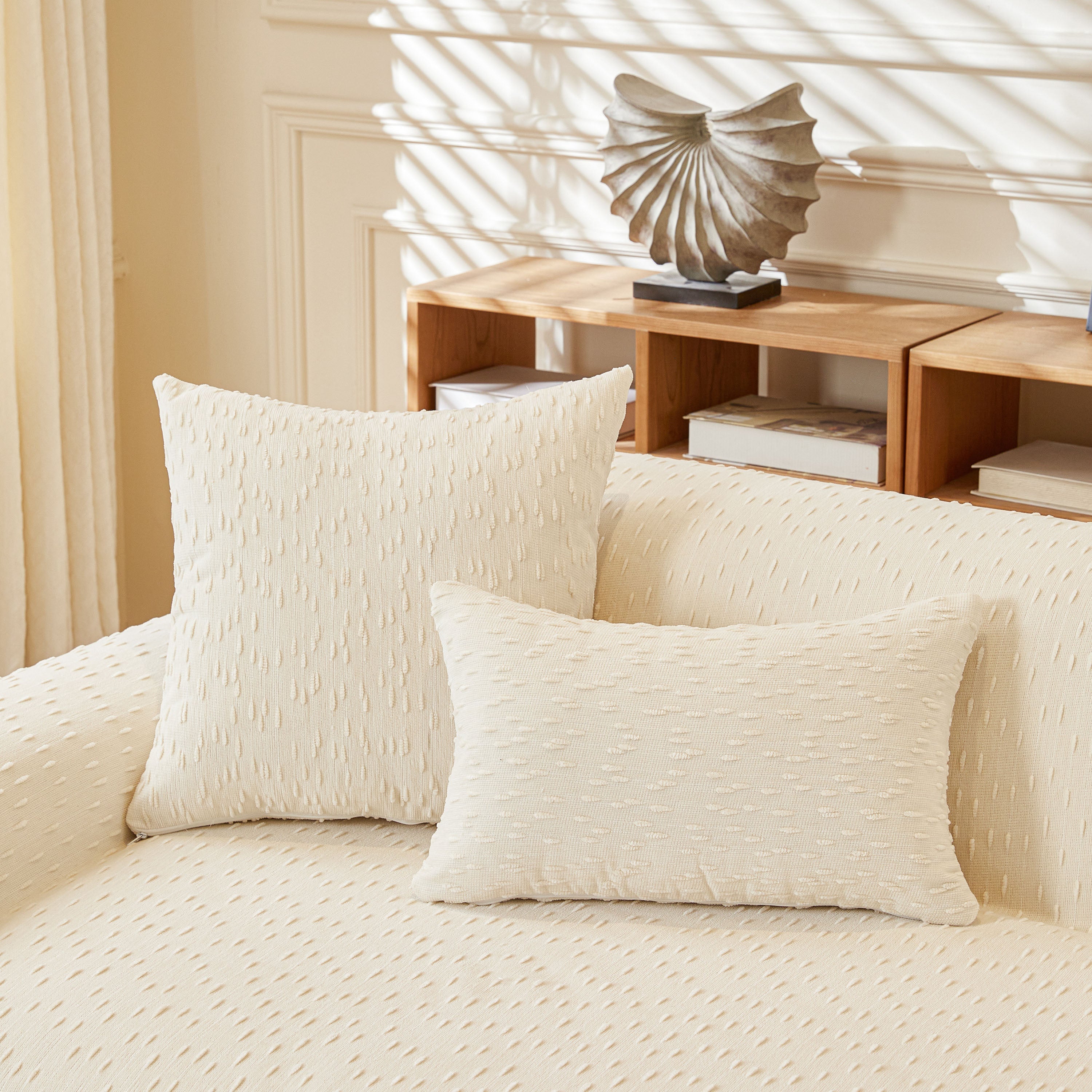 Textured Chenille Sofa Cover with Fringe Trim