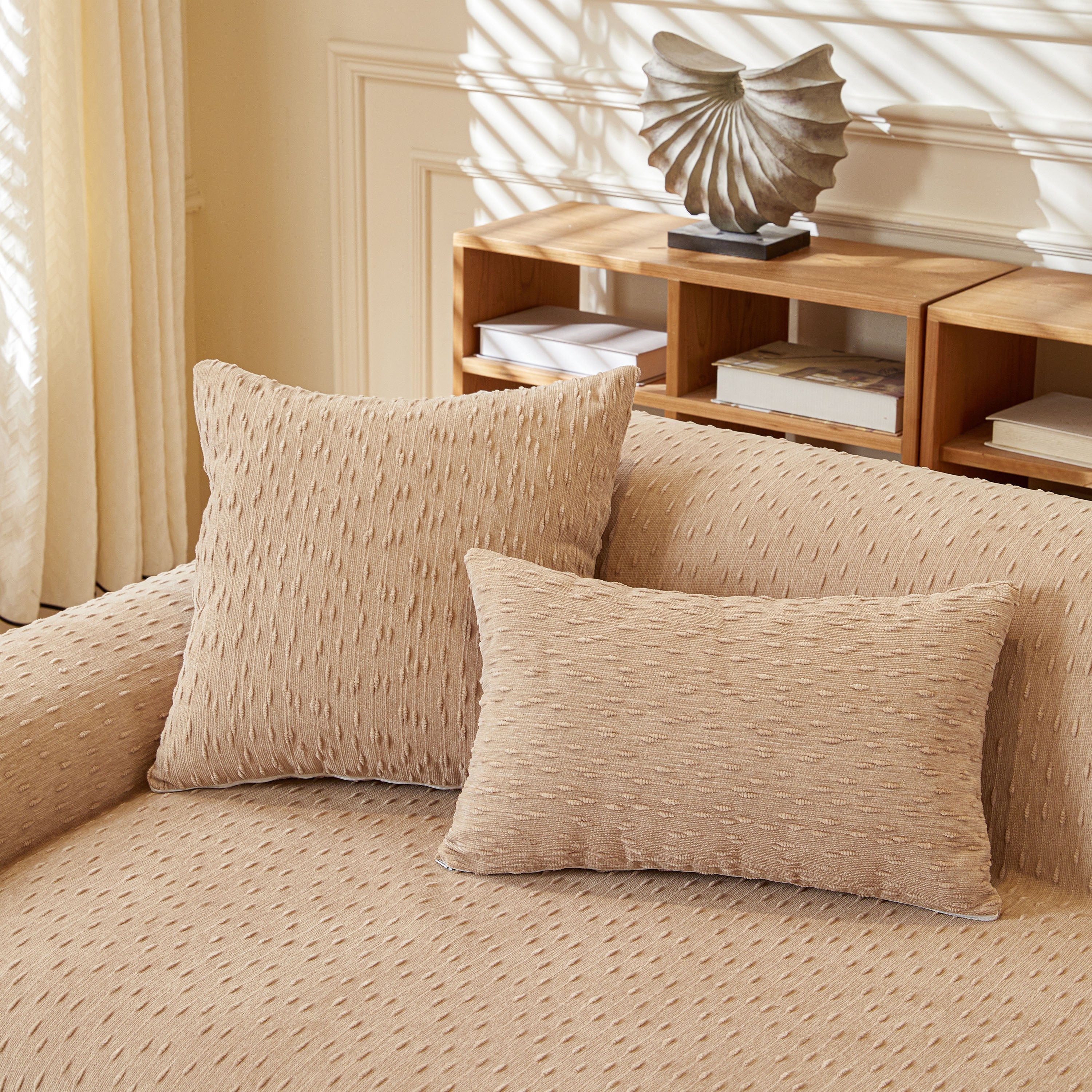 Textured Chenille Sofa Cover with Fringe Trim