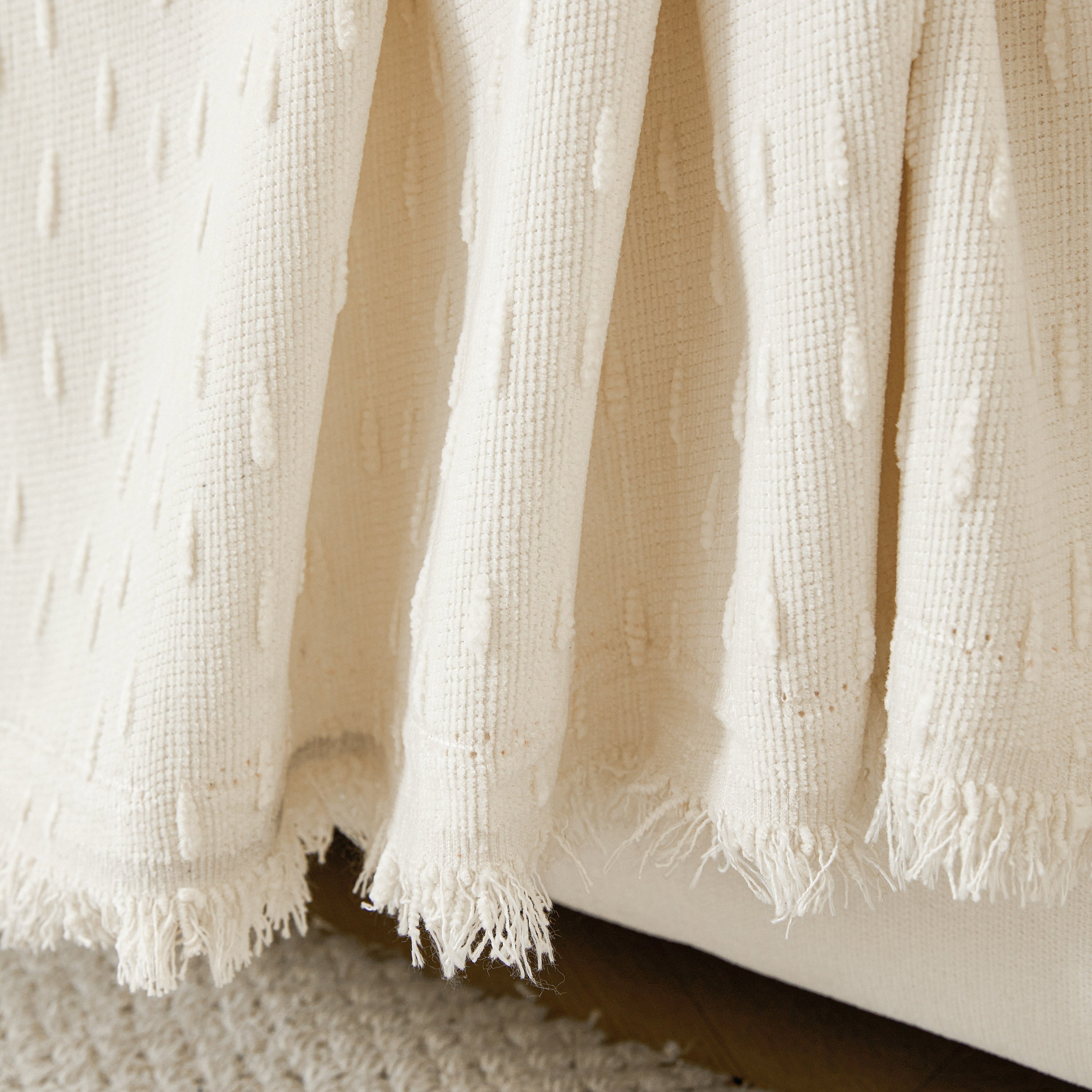 Textured Chenille Sofa Cover with Fringe Trim