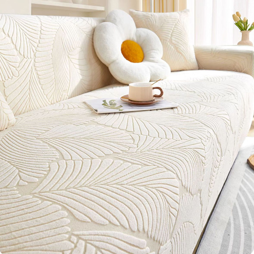 Textured Leaf Jacquard Stretch Sofa Slipcover