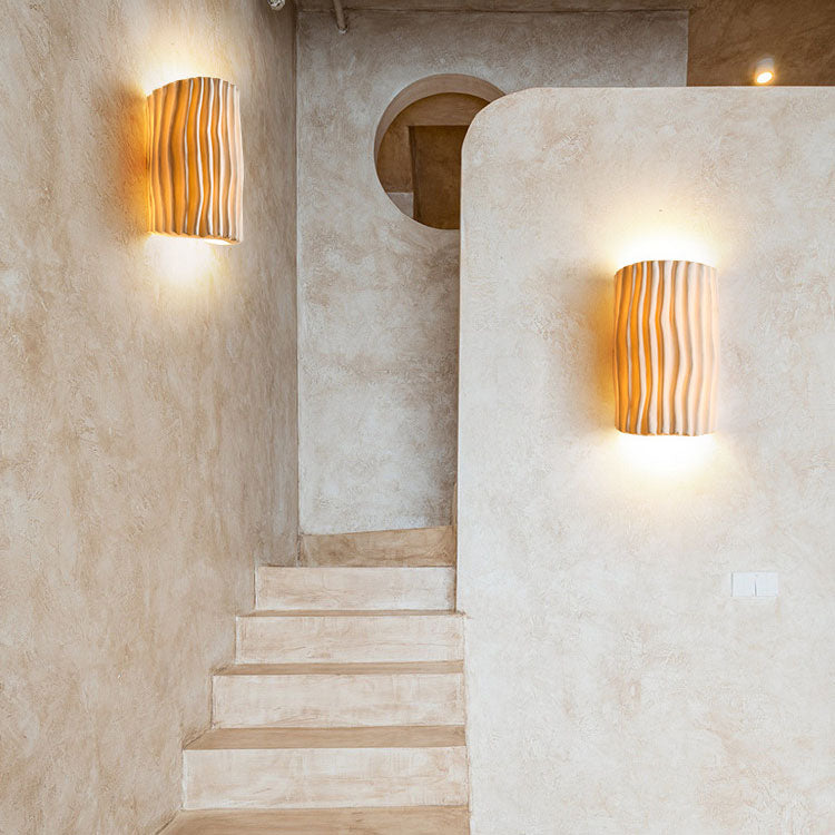 Textured Resin Wave Wall Sconce with LED Glow