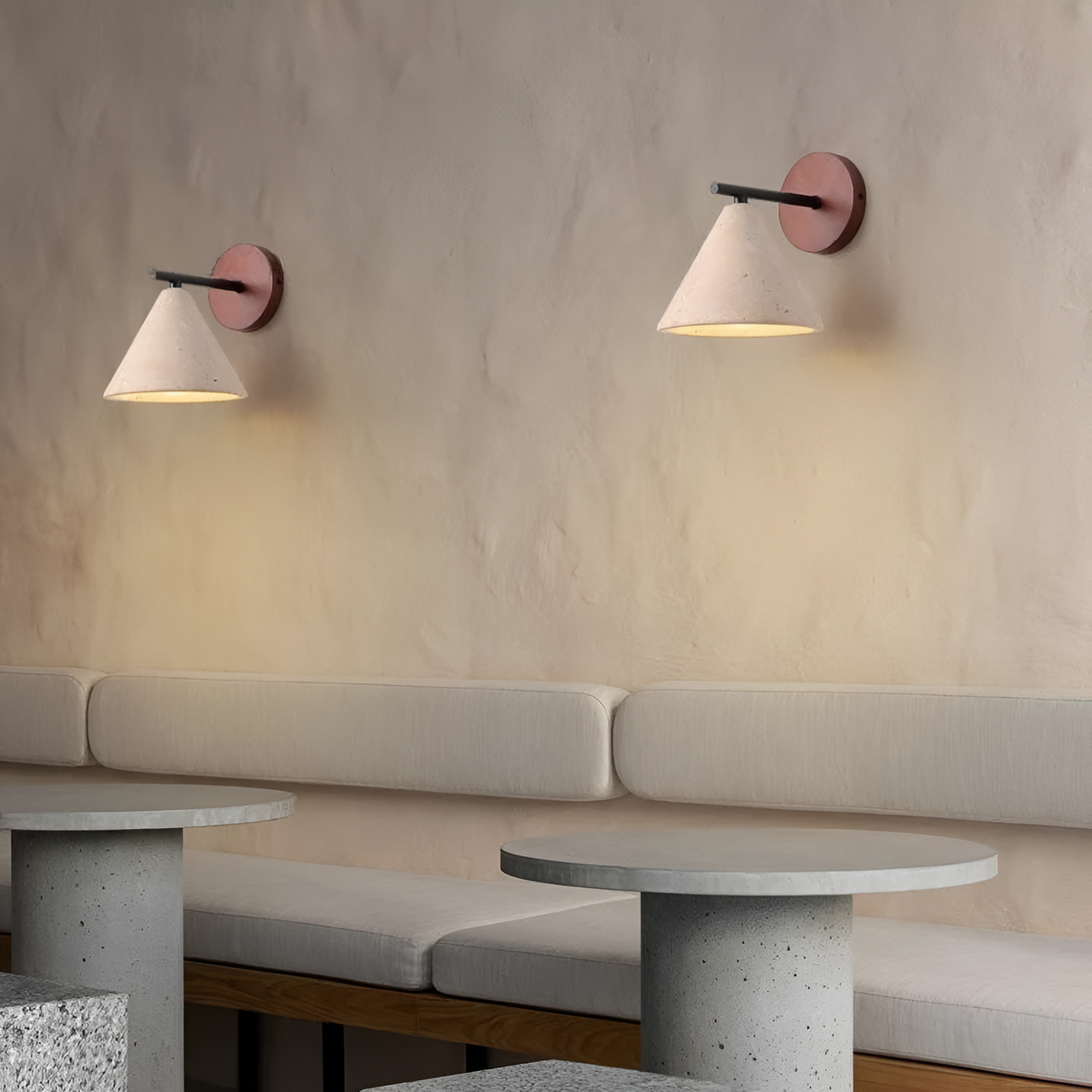 Travertine Cone Wall Sconce with Wood Base