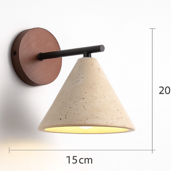 Travertine Cone Wall Sconce with Wood Base