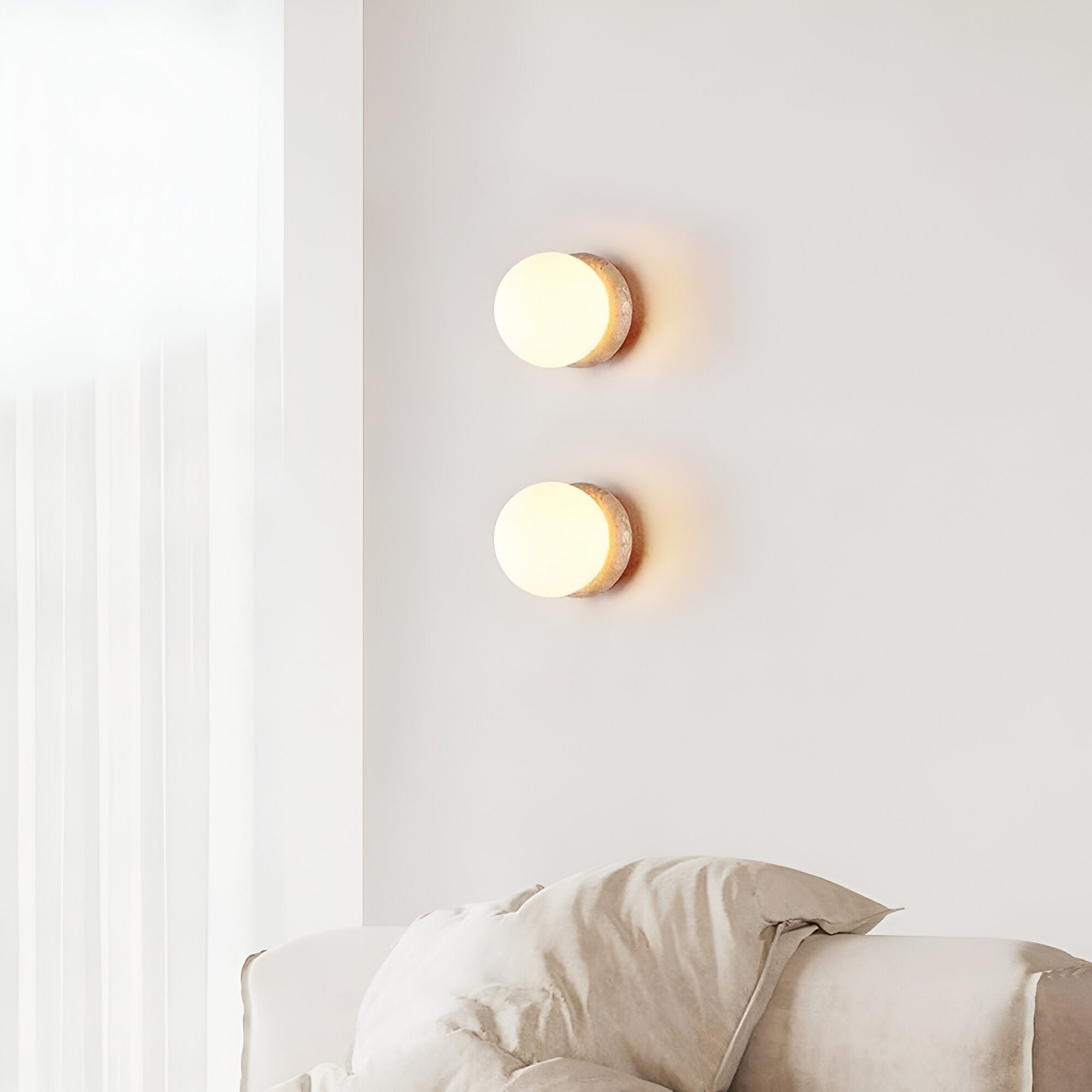 Travertine Globe Wall Sconce with Warm Glow