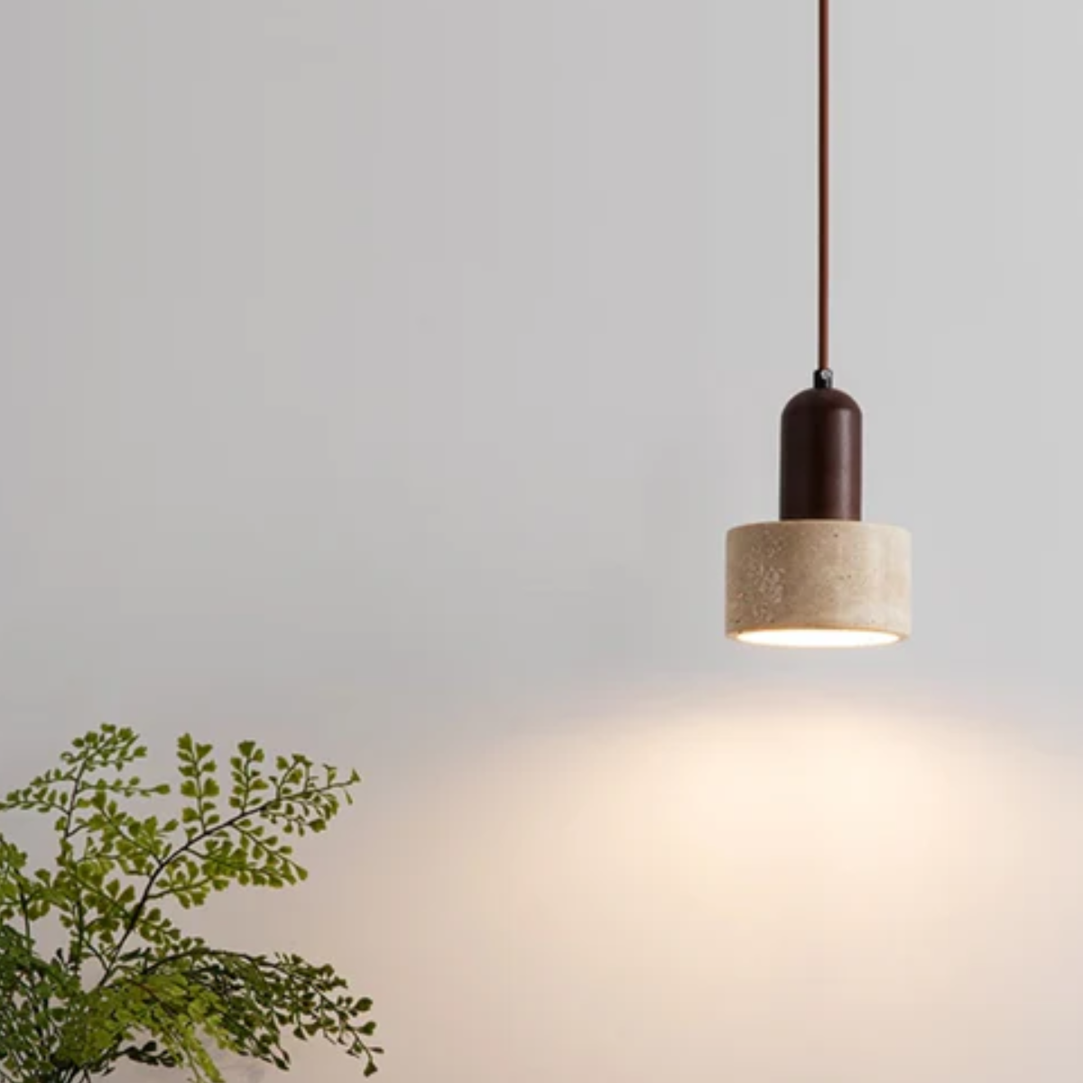 Travertine Stone Wood Cylinder Pendant Light