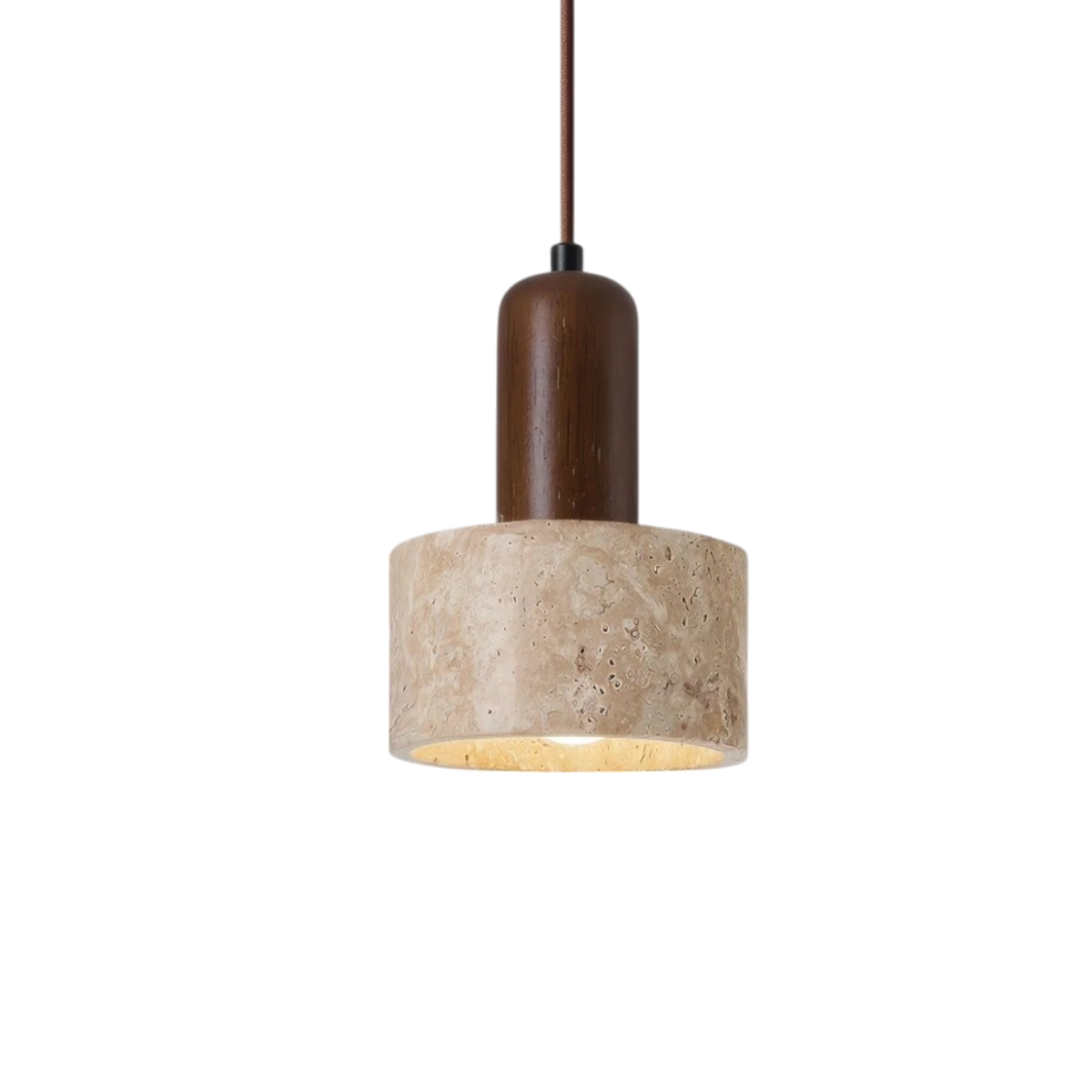 Travertine Stone Wood Cylinder Pendant Light