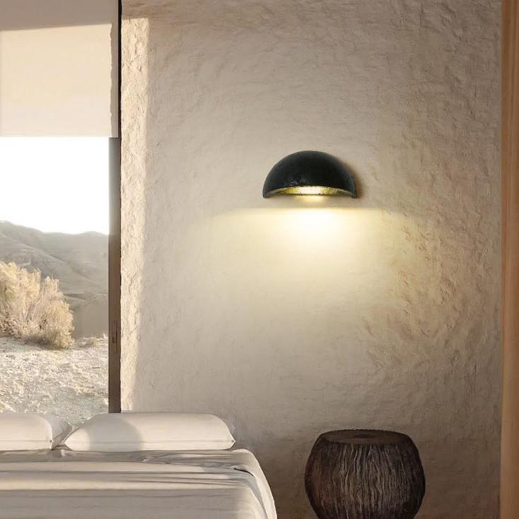Travertine Wall Sconce with Curved LED Glow