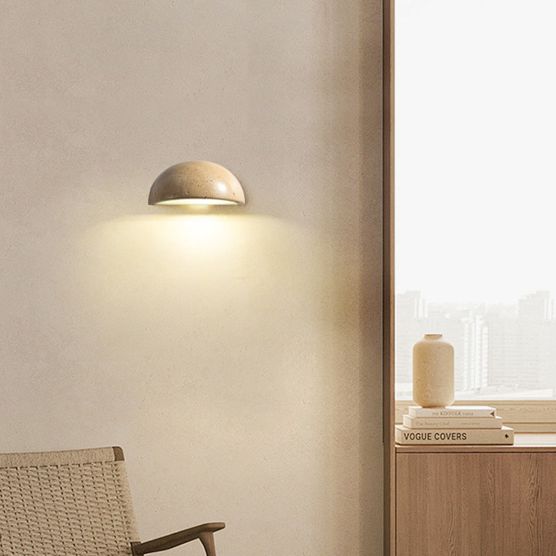 Travertine Wall Sconce with Curved LED Glow
