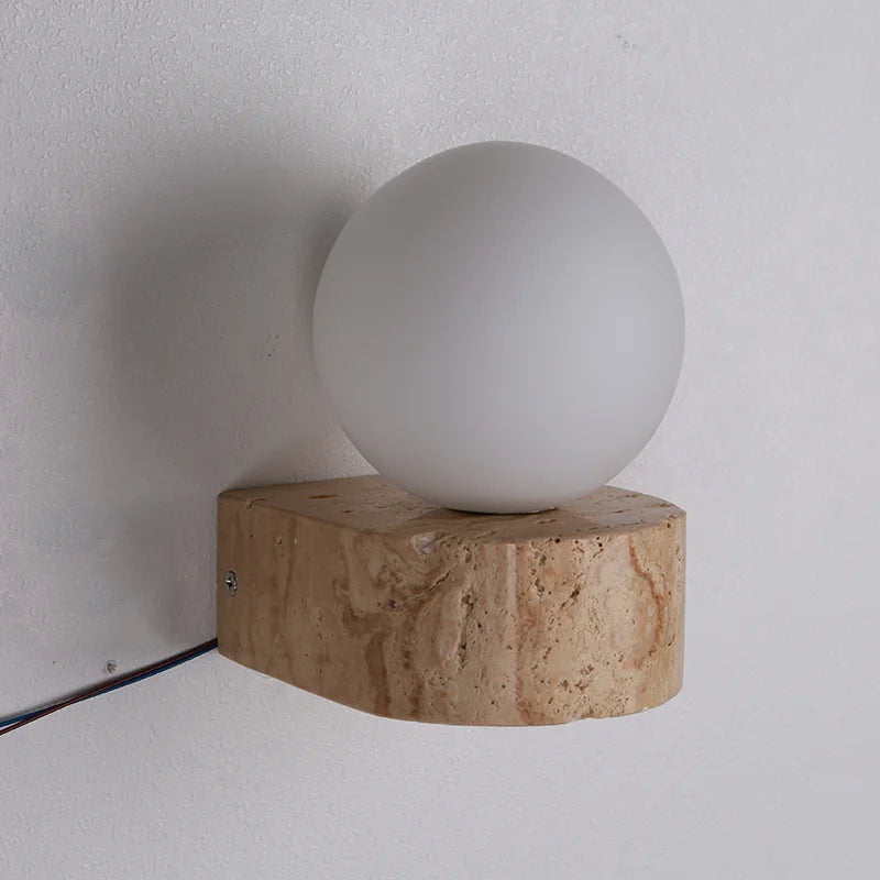 Travertine Wall Sconce with Round Glass Globe