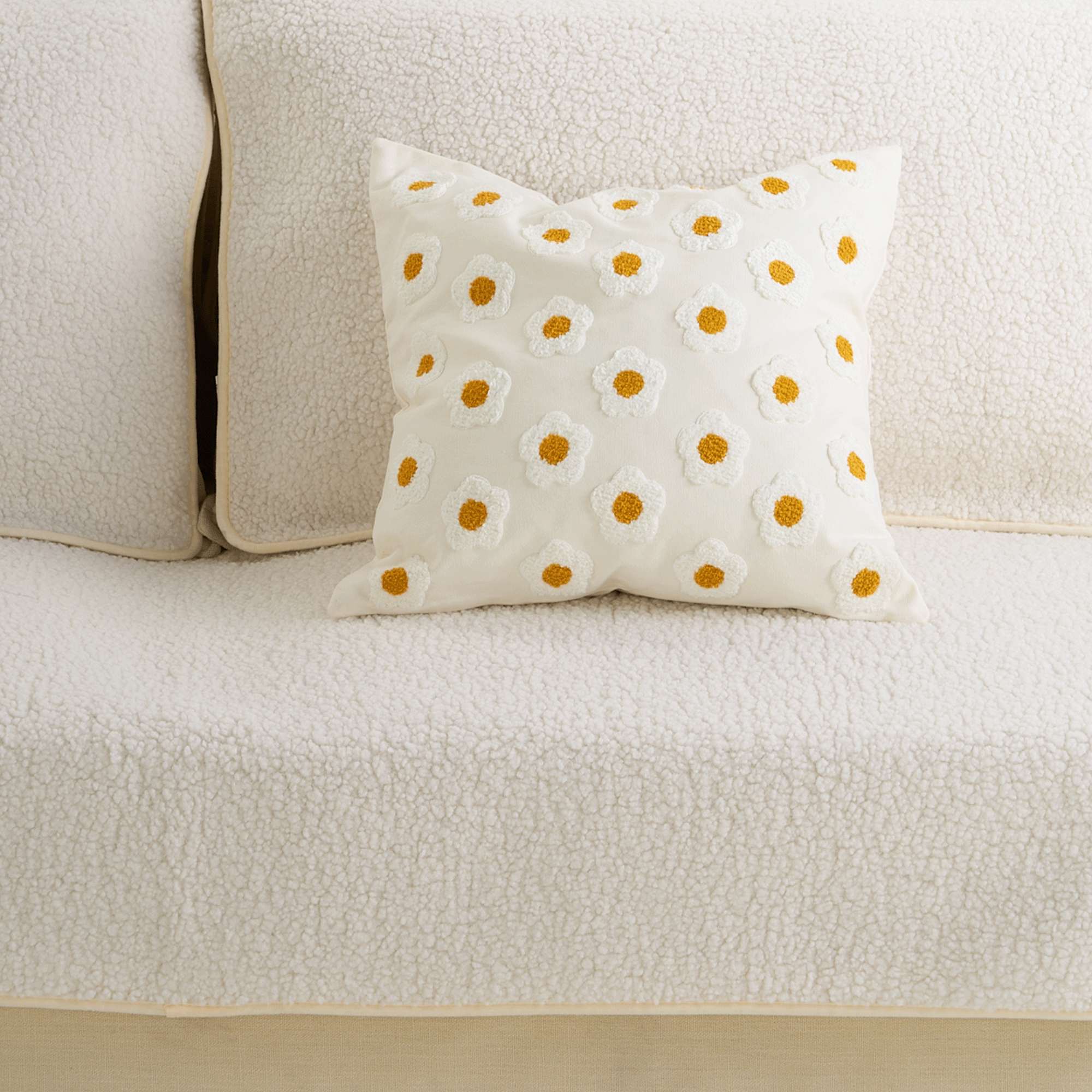 Tufted Daisy Pillow Cover with Floral Texture