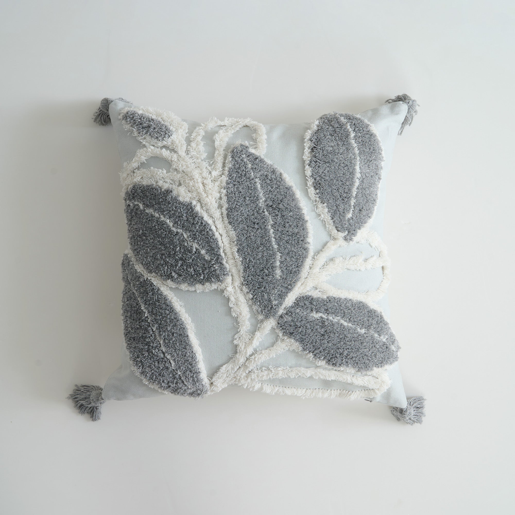 Tufted Leaf Cushion Cover with Tassel Corners