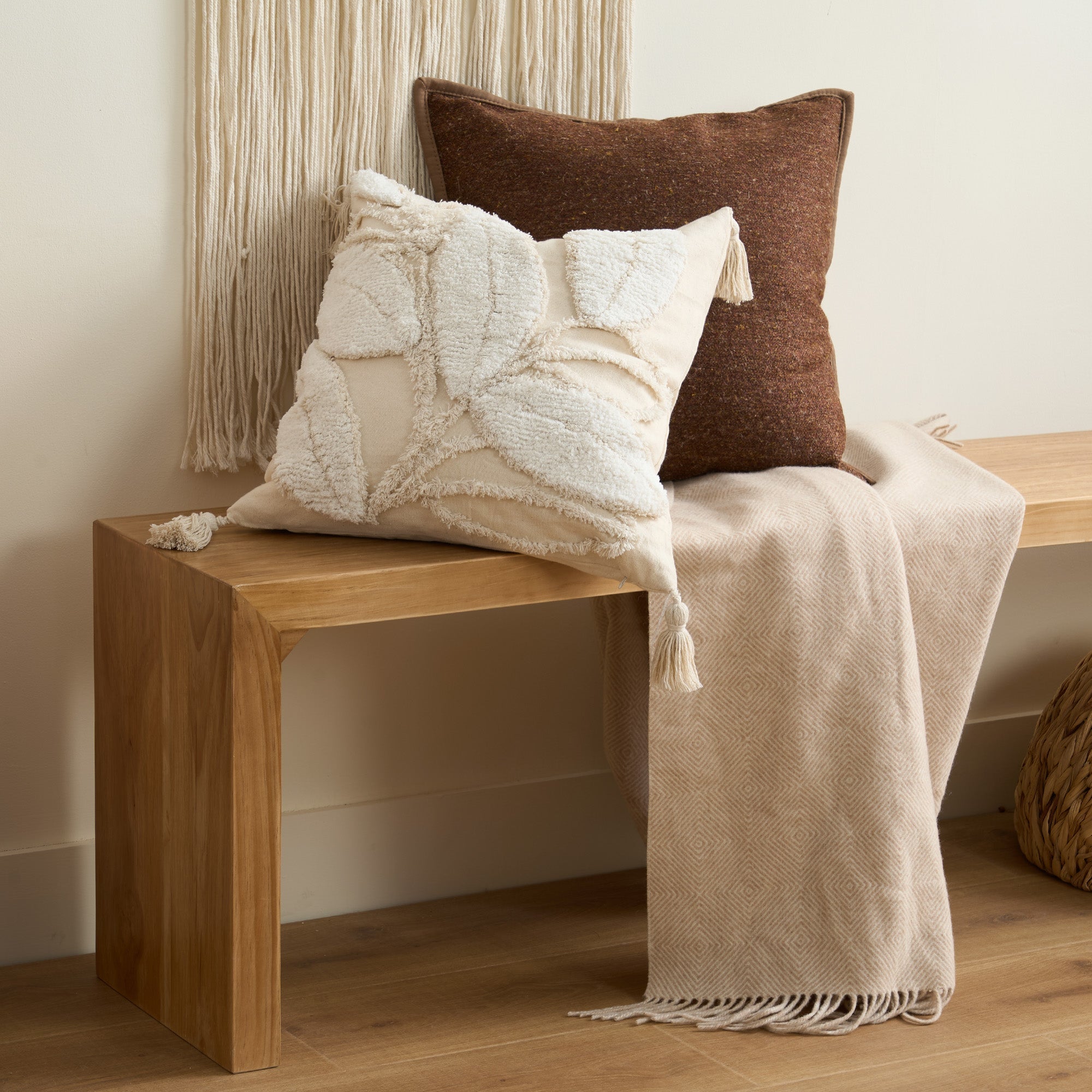 Tufted Leaf Cushion Cover with Tassel Corners