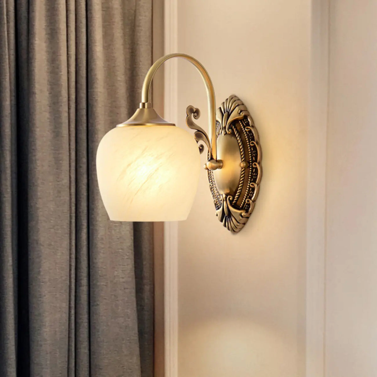 Vintage Brass Gooseneck Glass Shade Wall Sconce - HomeyFad