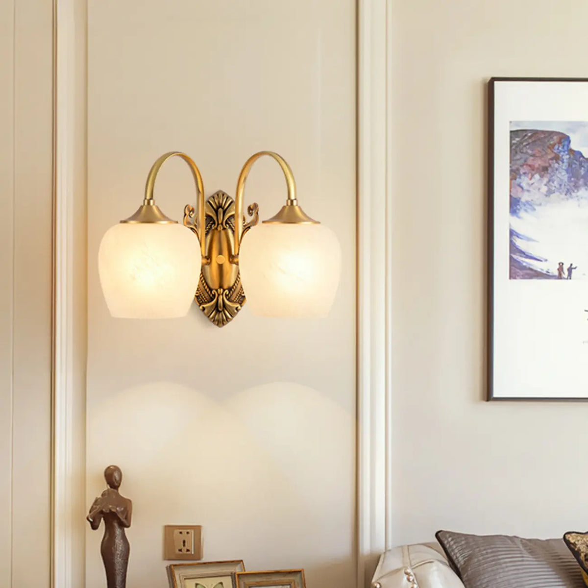 Vintage Brass Gooseneck Glass Shade Wall Sconce - HomeyFad
