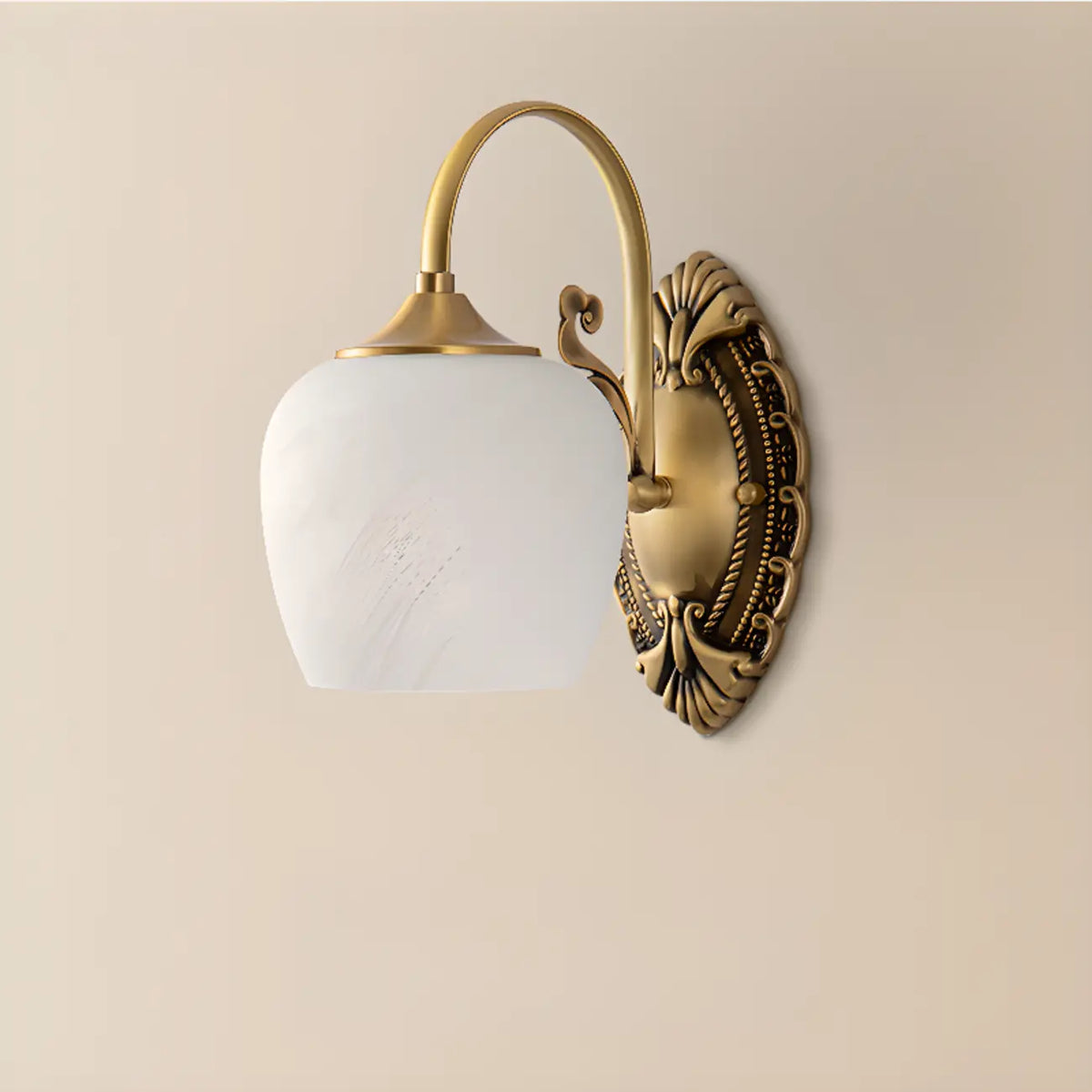 Vintage Brass Gooseneck Glass Shade Wall Sconce - HomeyFad