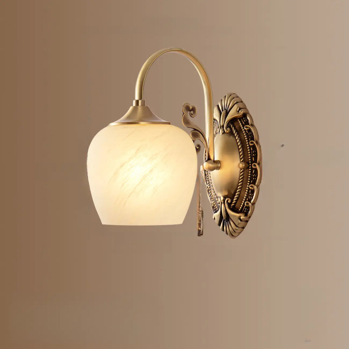 Vintage Brass Gooseneck Glass Shade Wall Sconce - HomeyFad