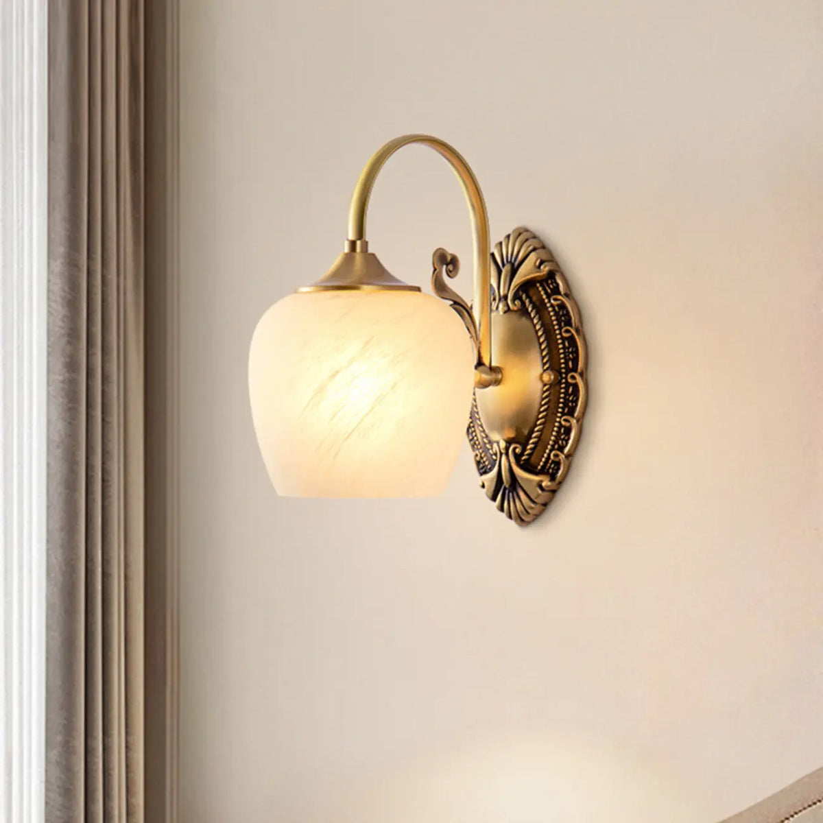 Vintage Brass Gooseneck Glass Shade Wall Sconce - HomeyFad