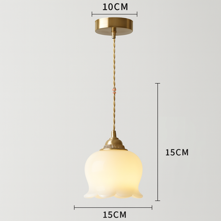 Vintage Brass Petal Glass Pendant Light Fixture