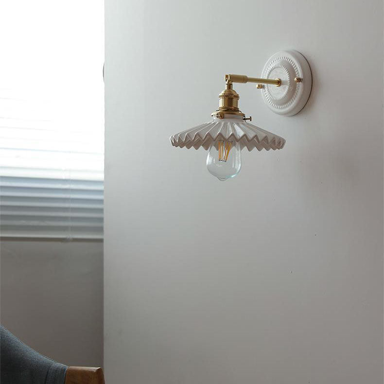 Vintage Ceramic Wall Sconce with Brass Finish