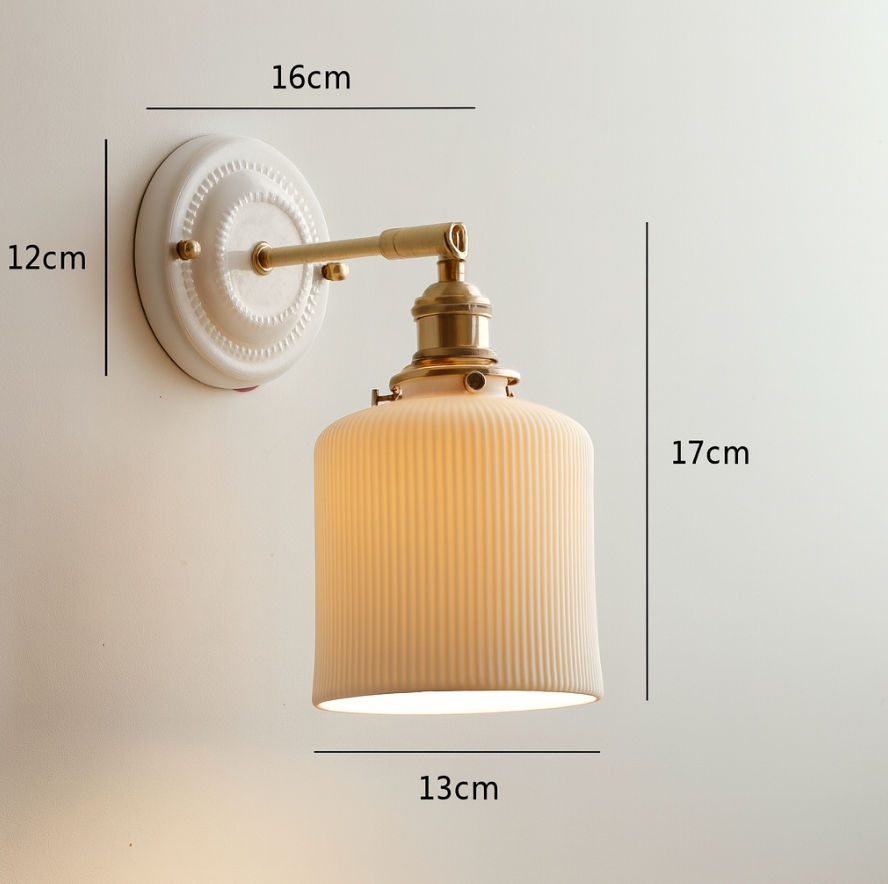 Vintage Ceramic Wall Sconce with Brass Finish