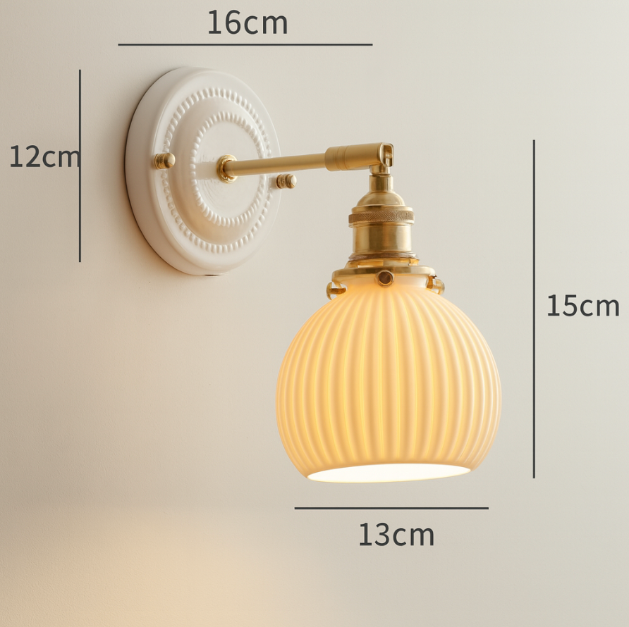 Vintage Ceramic Wall Sconce with Brass Finish