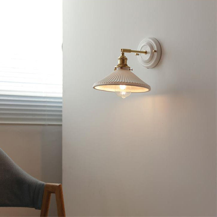 Vintage Ceramic Wall Sconce with Brass Finish