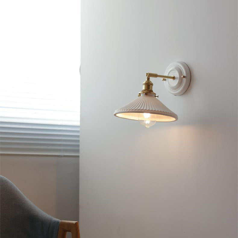 Vintage Ceramic Wall Sconce with Brass Finish