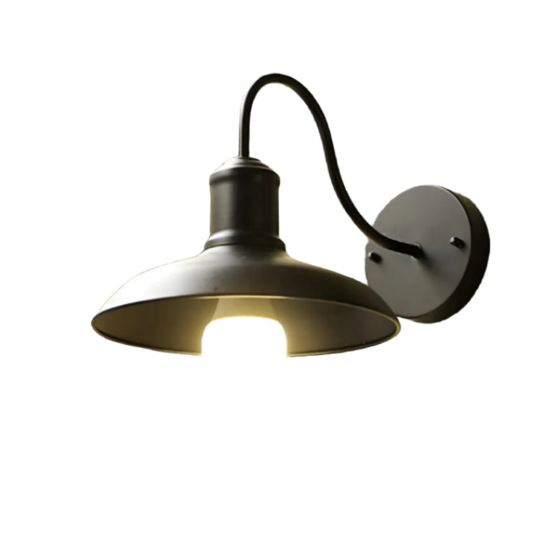 Vintage Iron Wall Sconce with Wide Bowl Shade