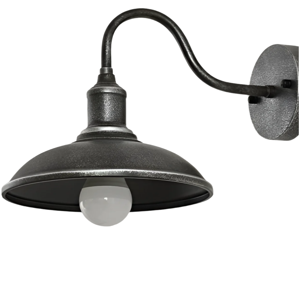 Vintage Iron Wall Sconce with Wide Bowl Shade