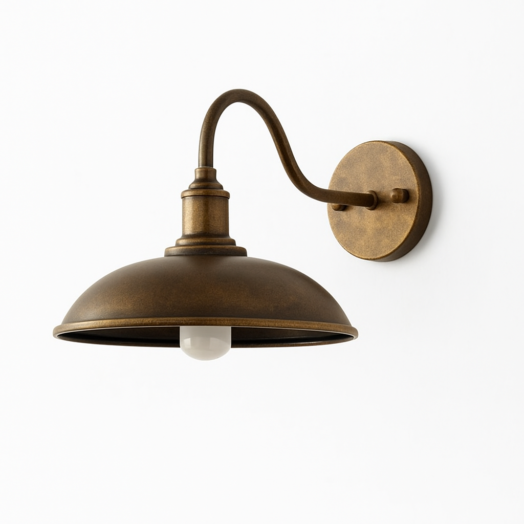 Vintage Iron Wall Sconce with Wide Bowl Shade