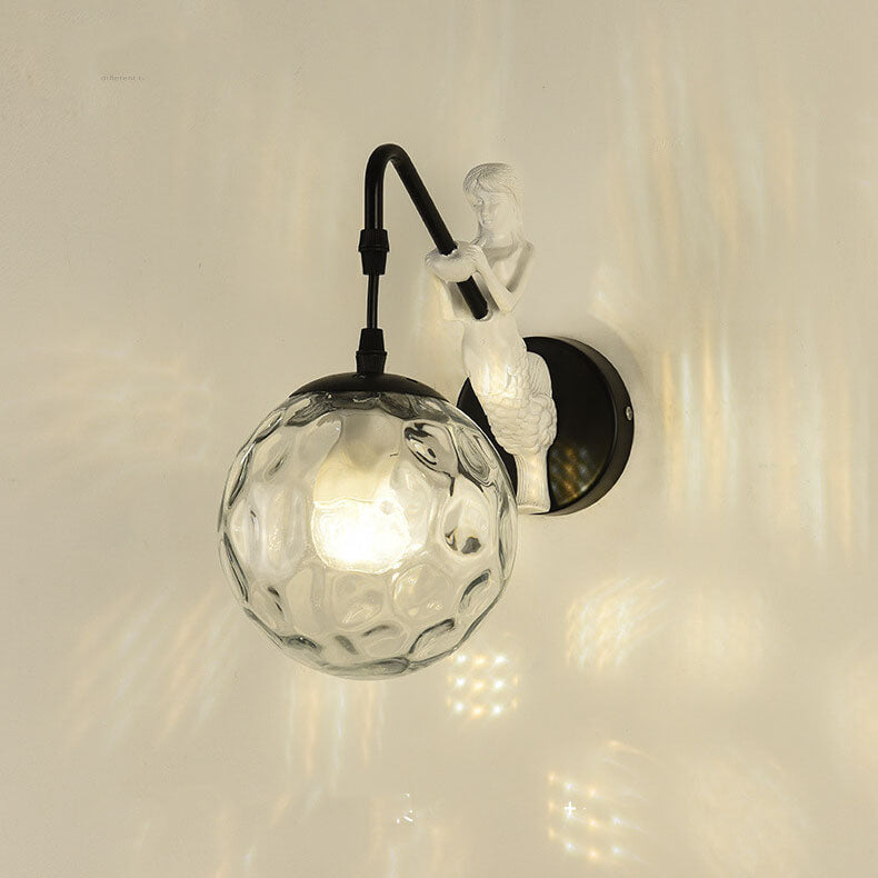 Vintage Mermaid Wall Sconce with Glass Globe