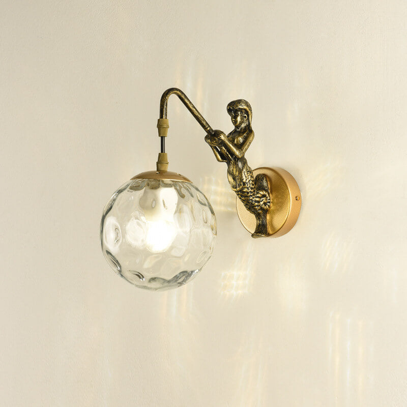 Vintage Mermaid Wall Sconce with Glass Globe